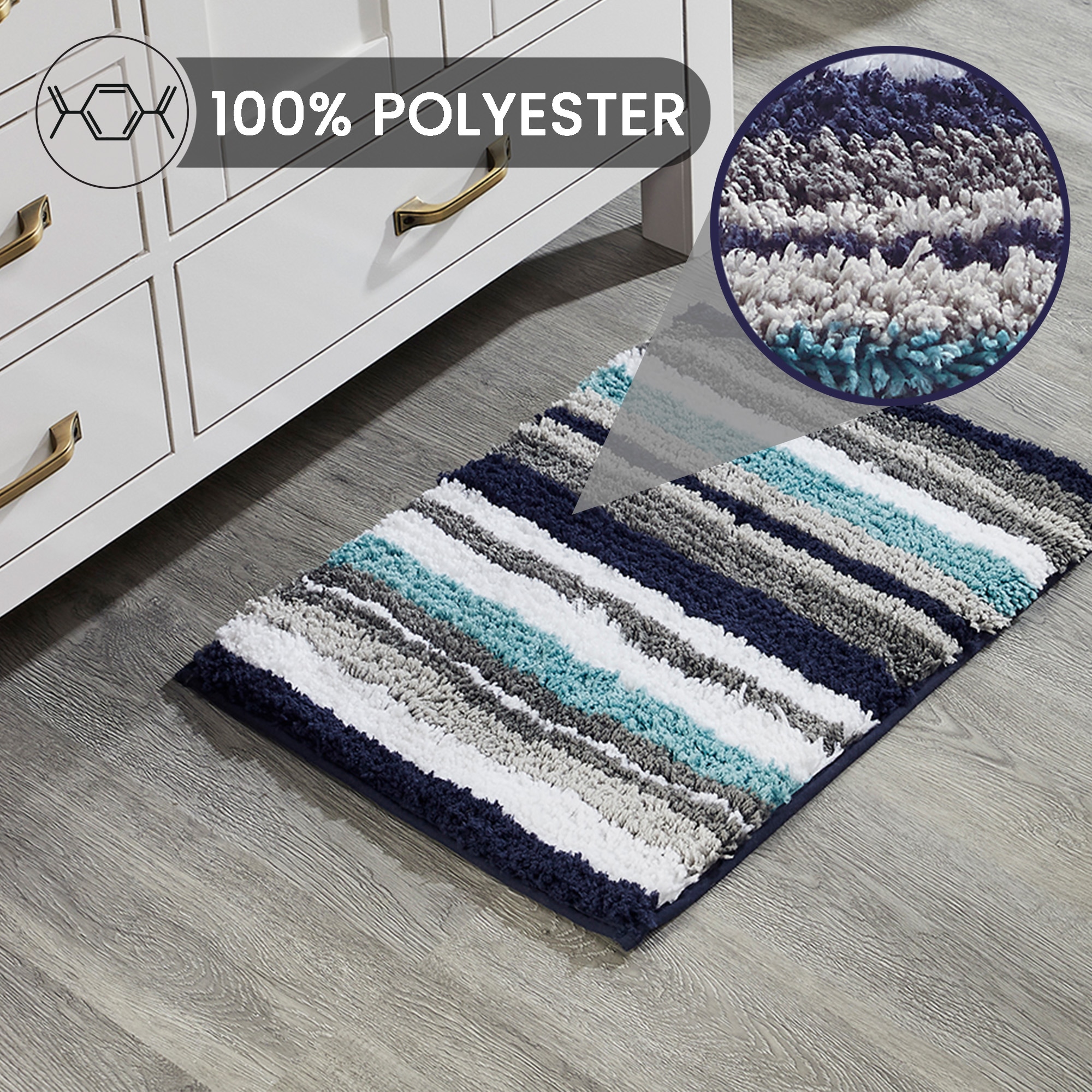 Luxurious 24" x 36" Blue & Gray Polyester Tufted Bath Rug