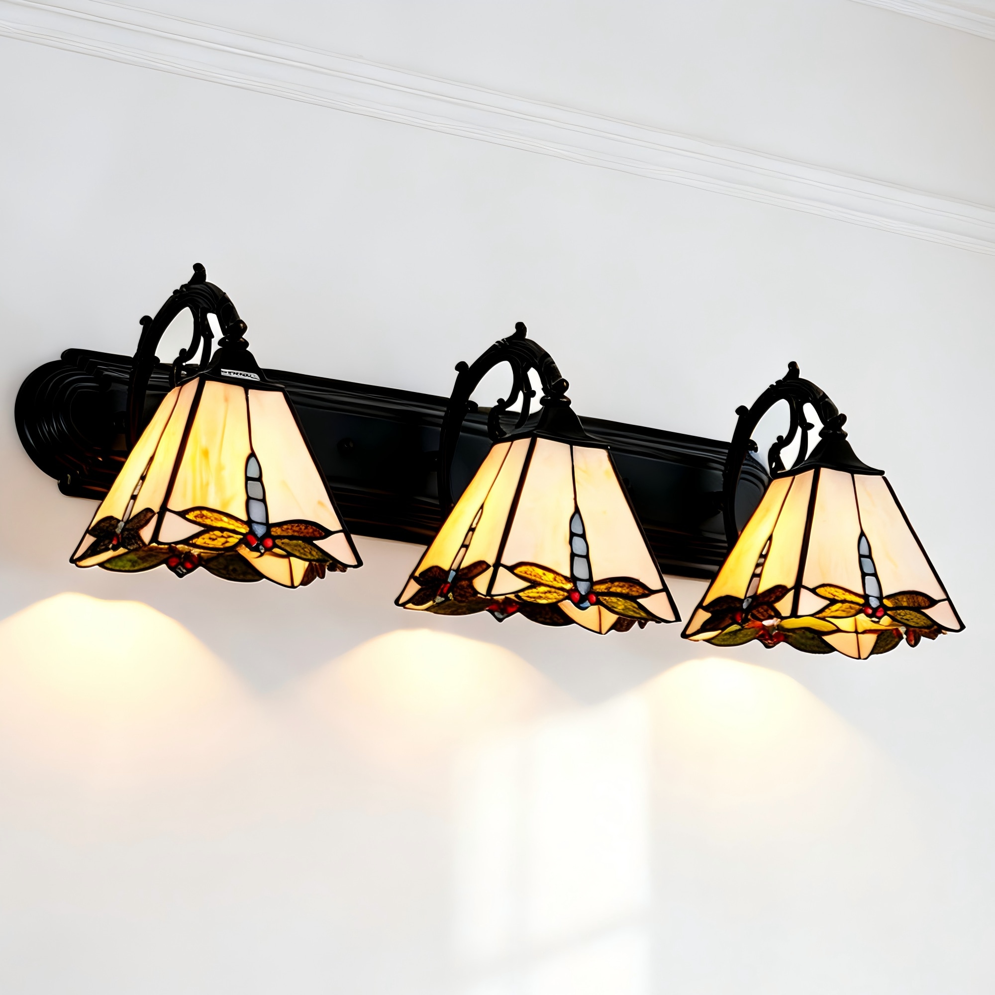 EFPERFECT Tiffany Sunflower 3 Light Wall Sconce Stained Glass Bathroom Vanity Mirror Light for Makeup and Hallway
