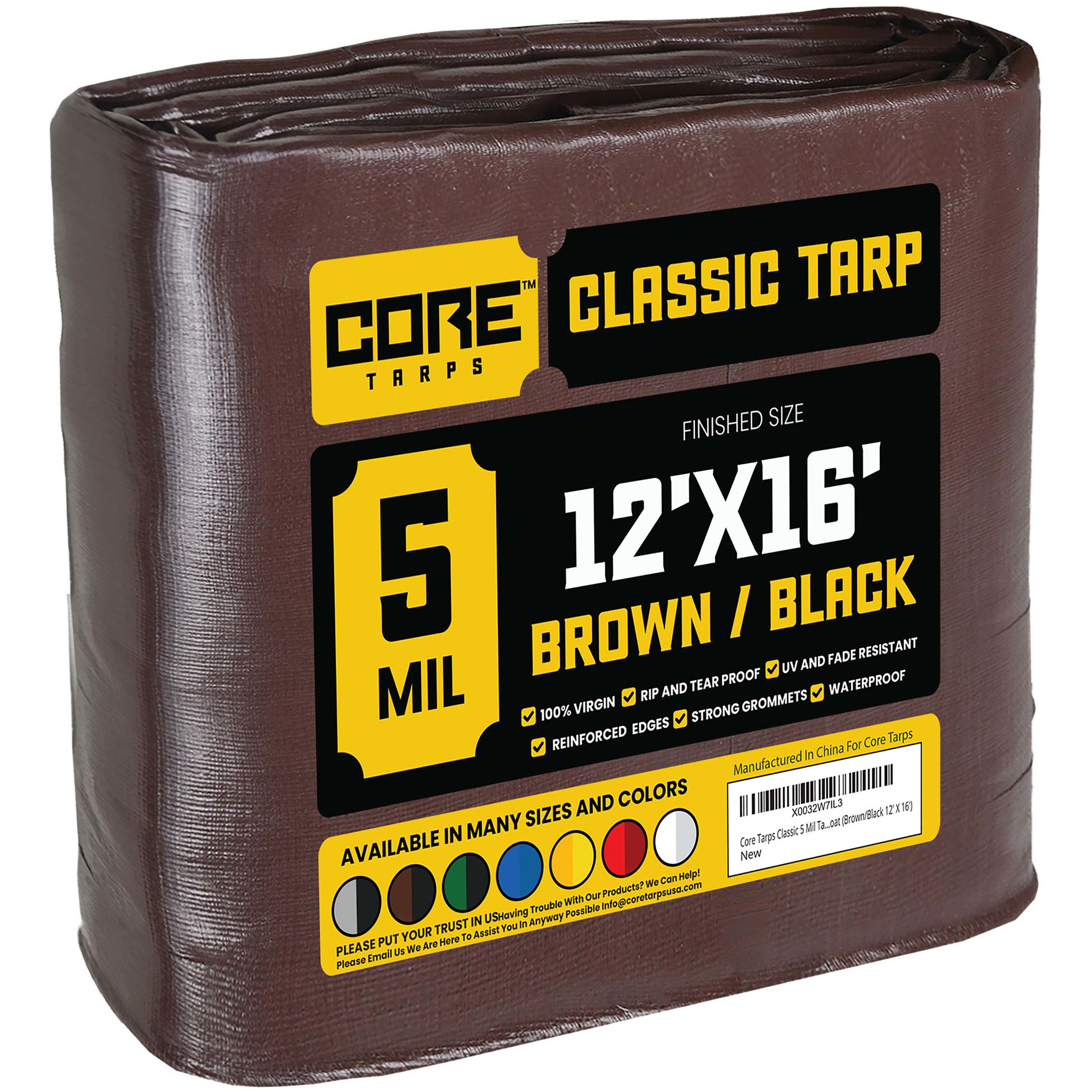 Core Tarps CT-502-12X16 12-ft x 16-ft Brown Waterproof Commercial Polyethylene 5-mil Tarp