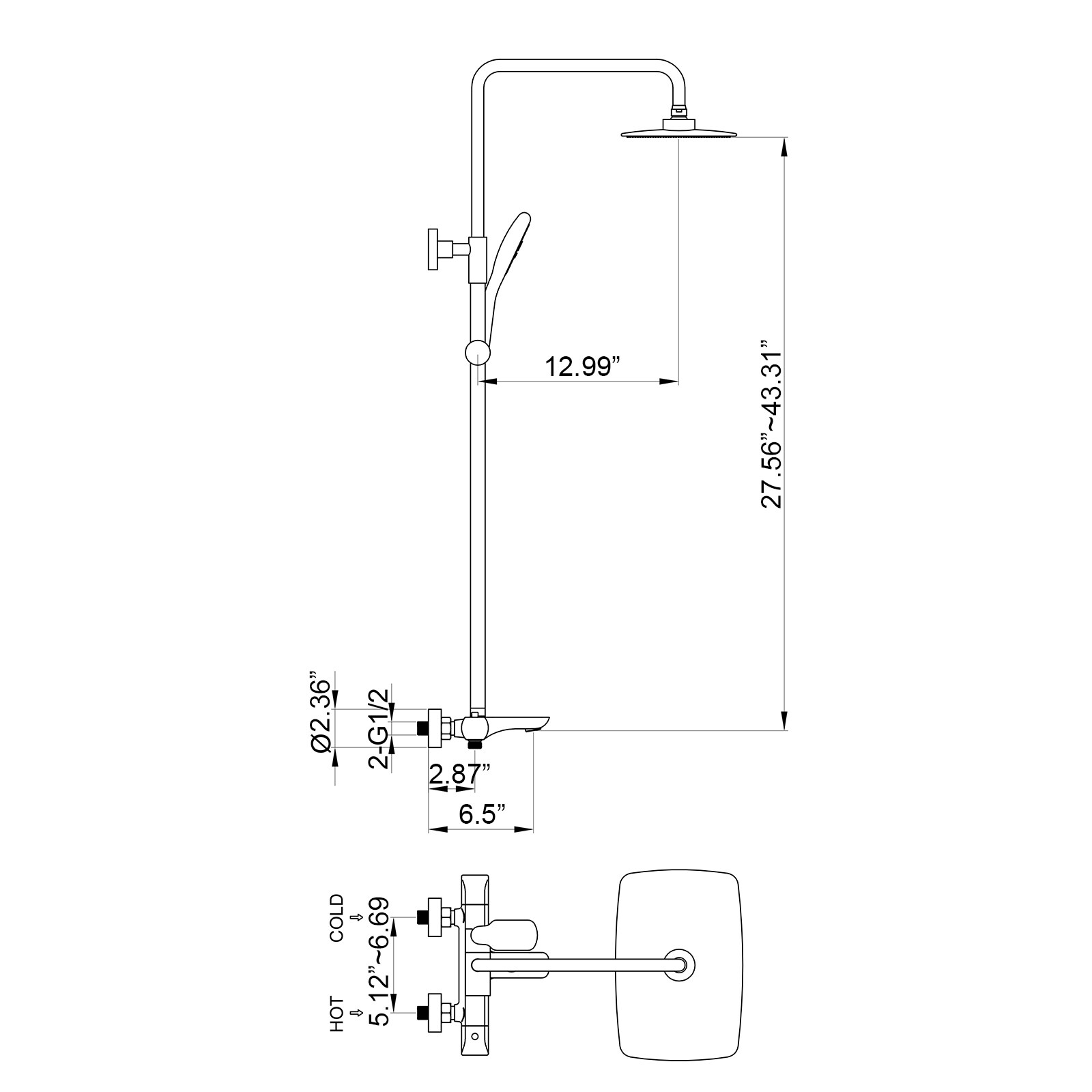 Flynama XY-291BG Showerhead-Bar-Panels - View #9