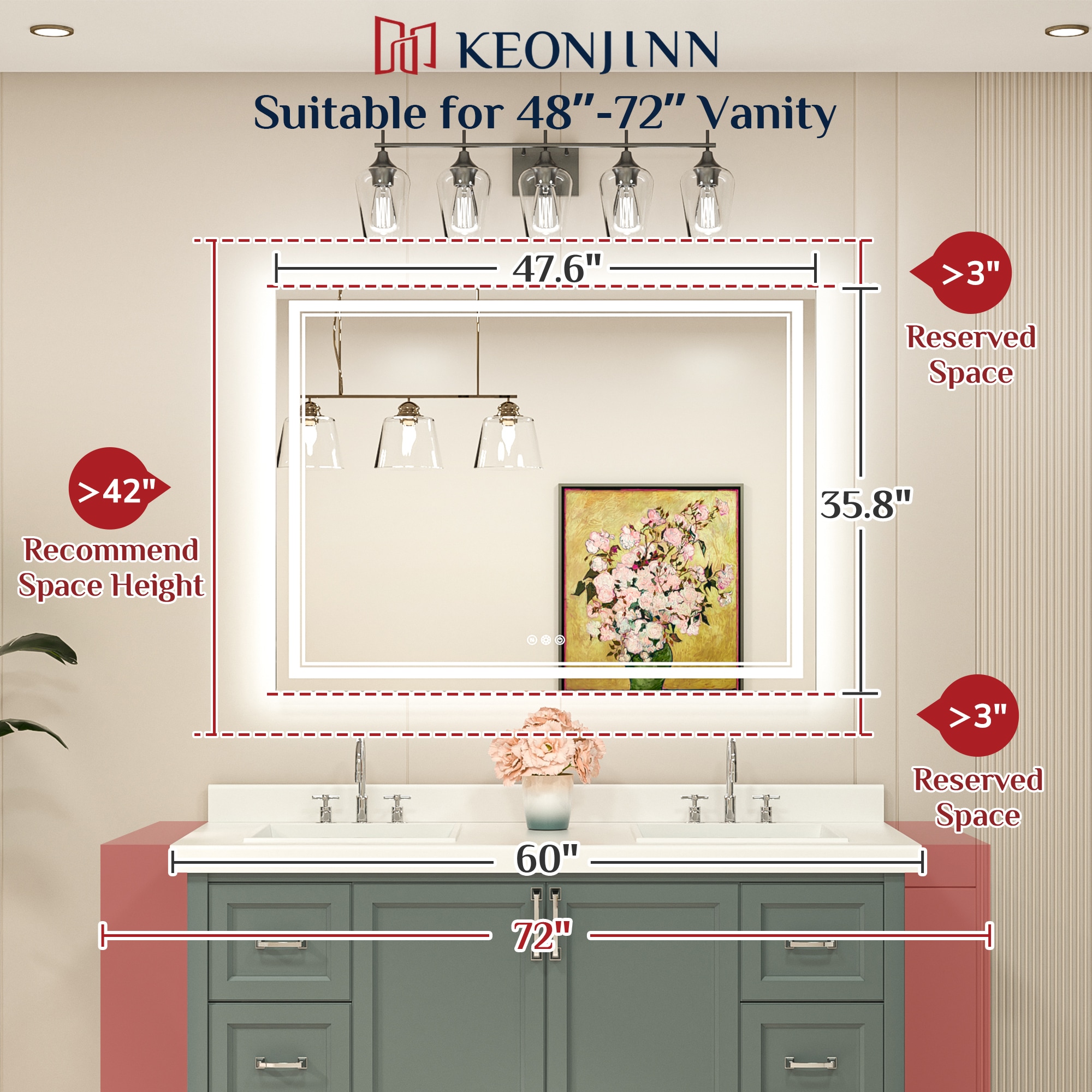 Keonjinn LW-JZ-ZBGSSW-12191 Framed-Bath-Mirrors - View #3