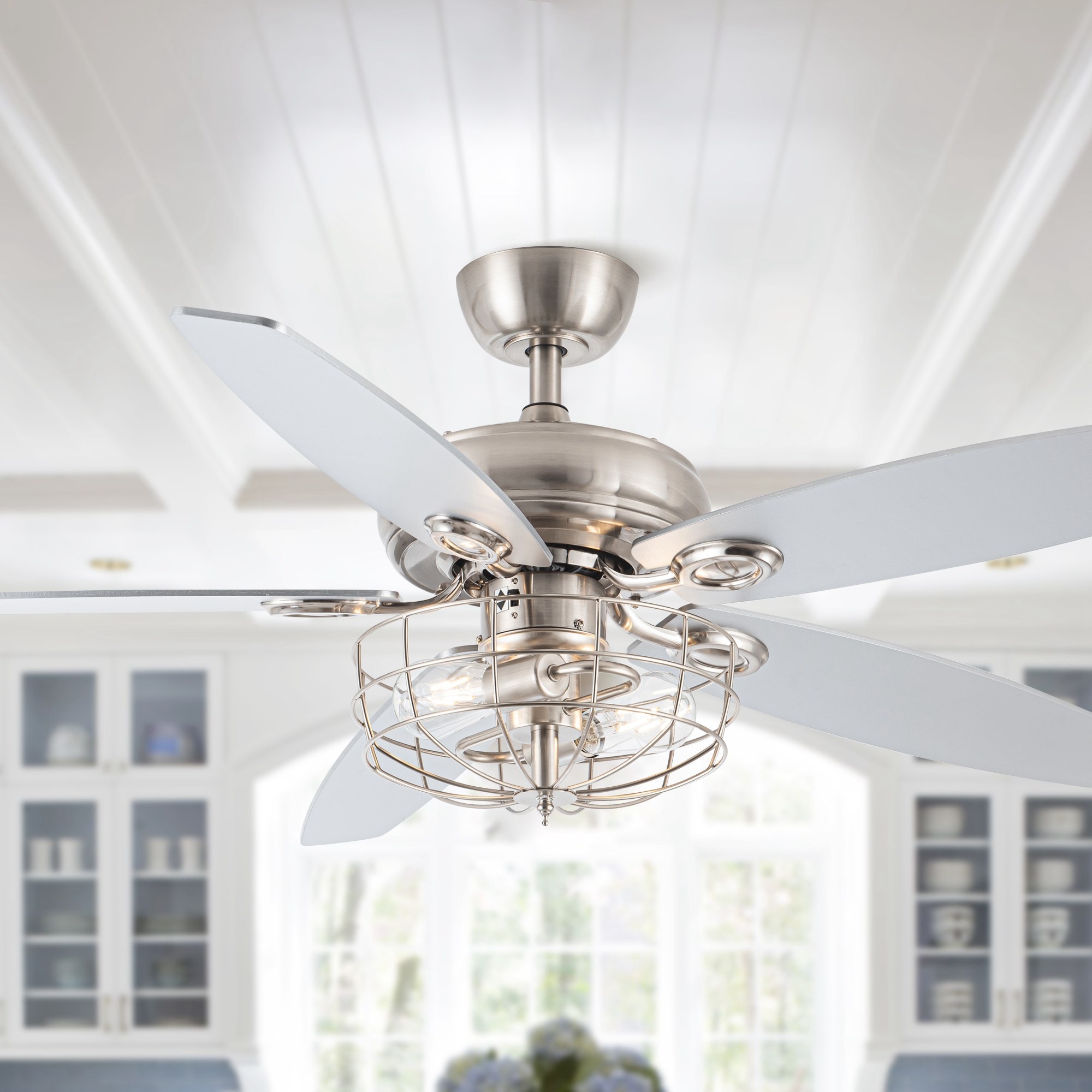 Matrix Decor MDF6236110V 52-in Integrated LED Chrome with Sliver Blades Chandelier Ceiling Fan With Light - Remote Included ( 5 -Blade )
