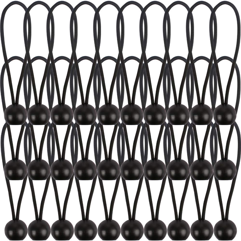 Linder Group Inc 30 pcs 6 inch black ball bungee cords heavy duty tarp tie down straps weather resistant 4mm thick elastic for camping tents cargo wire hose