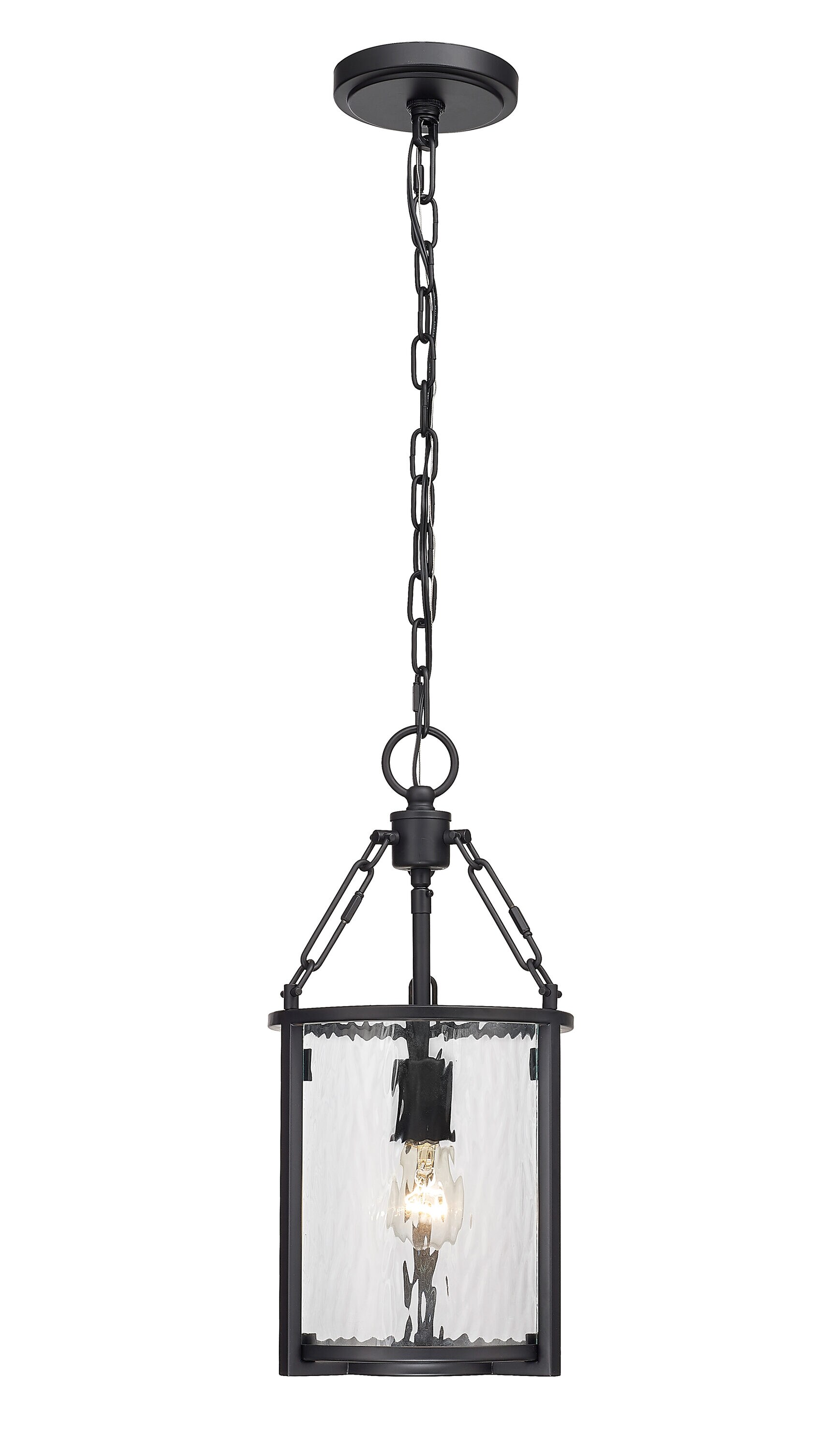 Z-Lite 346P8-MB Barrington Matte Black Traditional Textured glass Drum Mini Hanging Pendant light