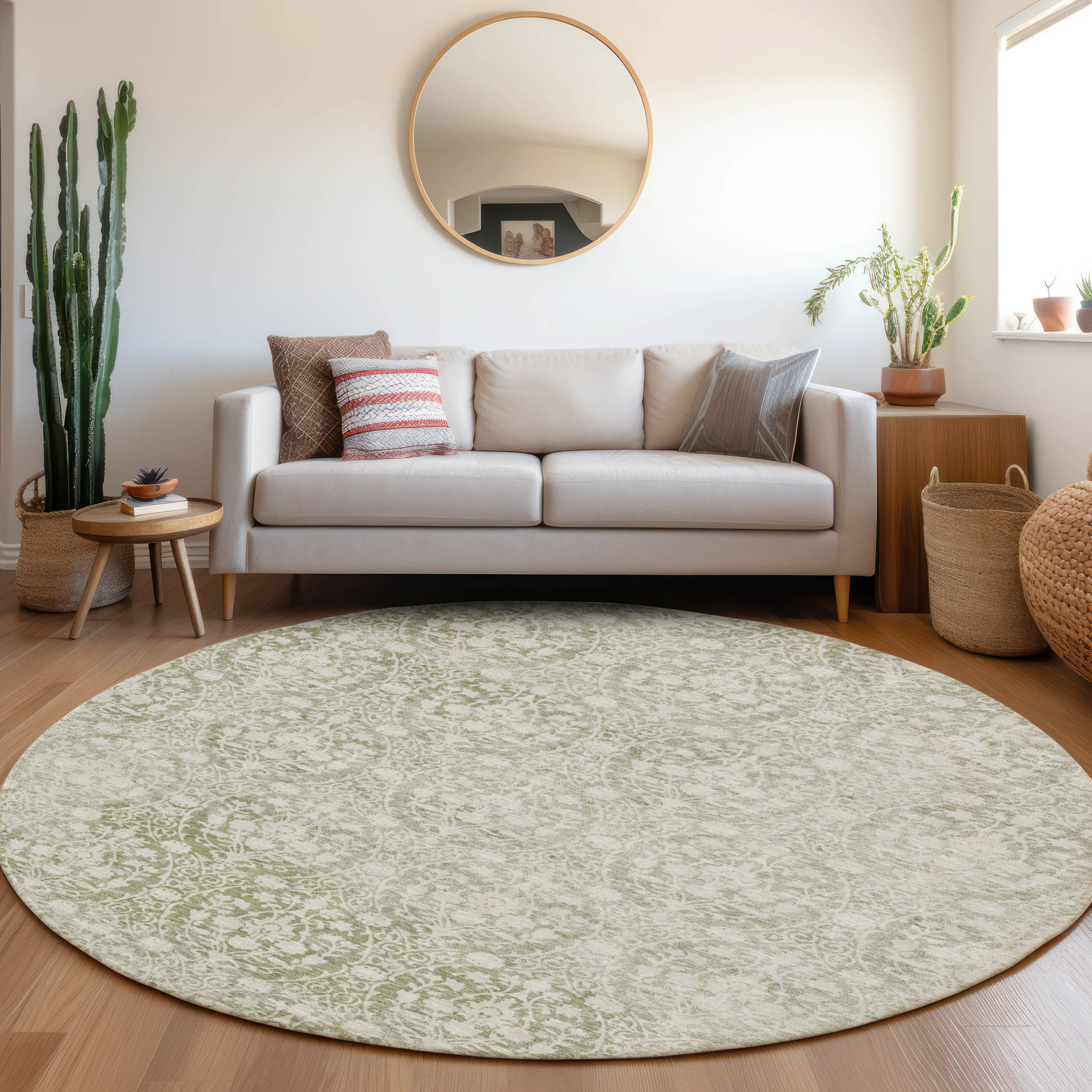 Addison Rugs ACN1231AL8RO Chantille ACN1231AL 8 x 8 (ft) Polyester Aloe Round Indoor/Outdoor Geometric Machine washable Area rug