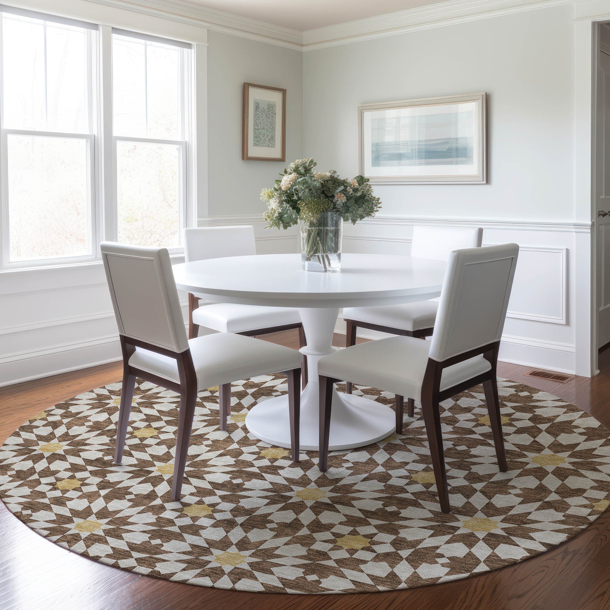Addison Rugs ACN734CH8RO Chantille ACN734CH 8 x 8 (ft) Polyester Chocolate Round Indoor/Outdoor Geometric Machine washable Area rug