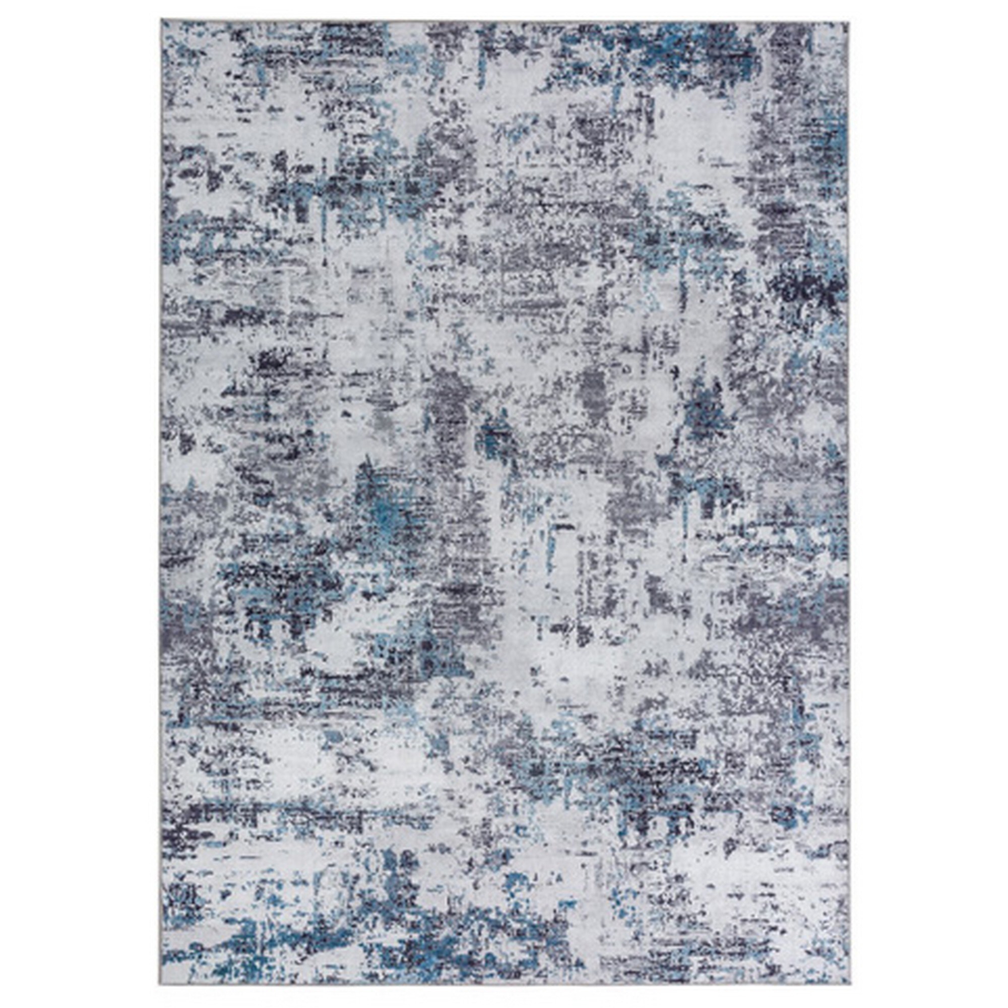 Benzara Tufted Microfiber Gray and Blue Rectangular Indoor/Outdoor Area ...