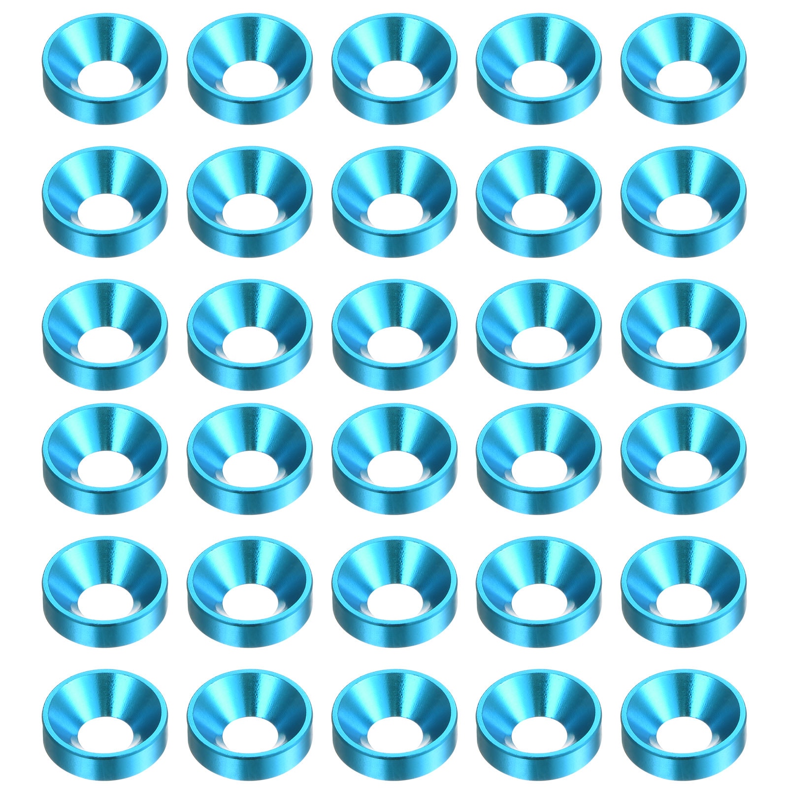 Harfington 30pcs Countersunk Washer M5 Anodized Aluminum Alloy Finishing Washers Screw Gaskets for Mechanical Accessories Parts Sky Blue