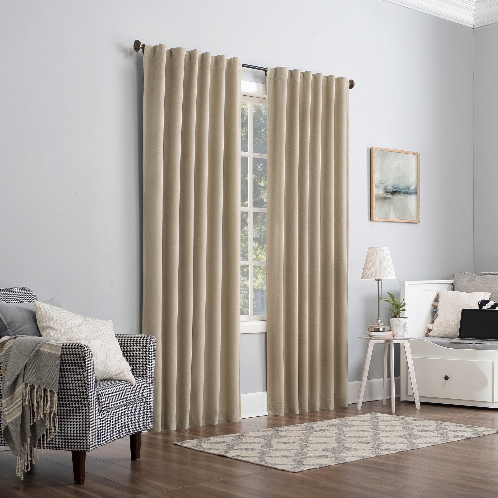 Sun Zero 96-in Ecru Blackout Standard Lined Back Tab Single Curtain ...