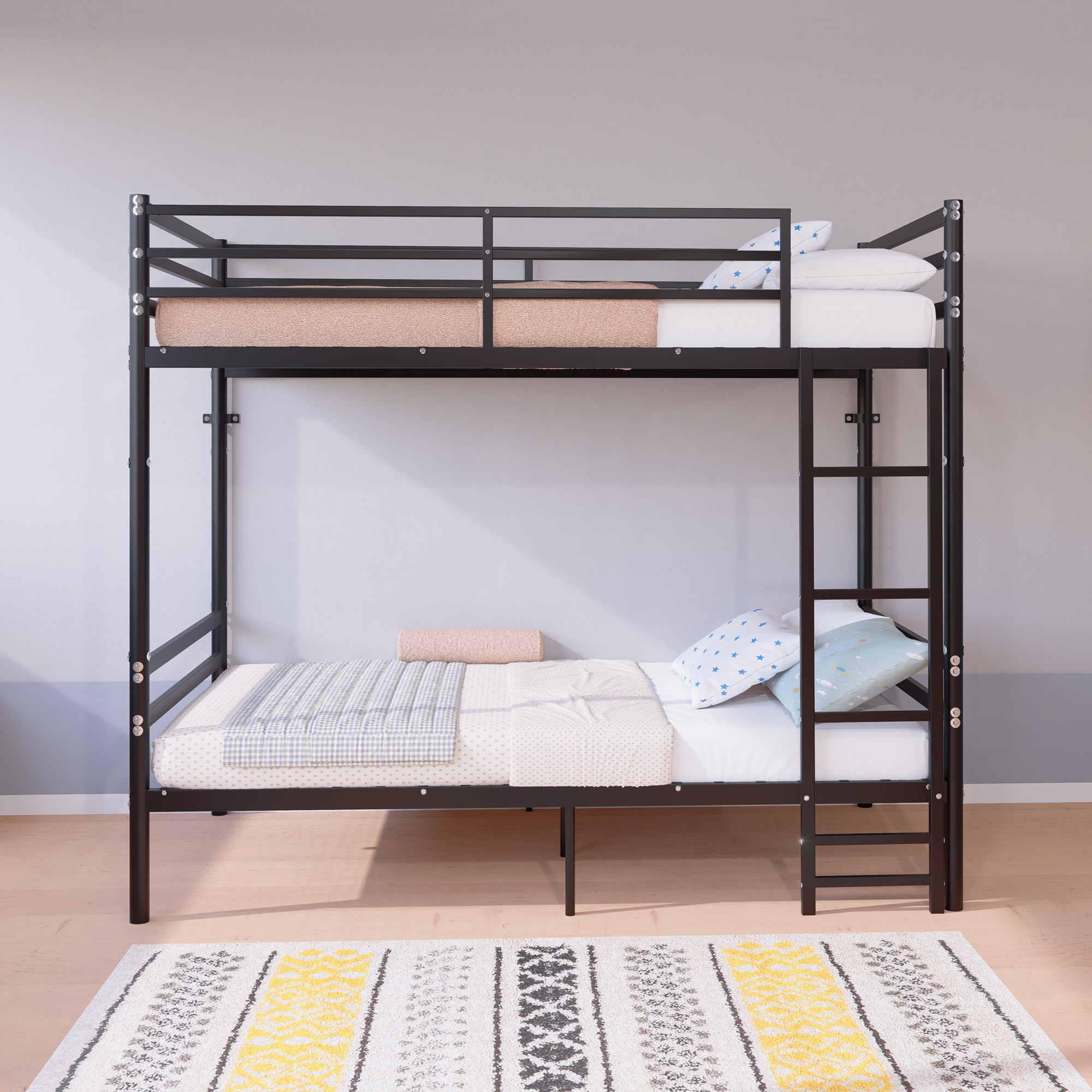MAYEERTY -  Convertible Twin Over Twin Metal Bunk Bed 13.7 Inch High Safety Guardrail 19 Heavy Du...