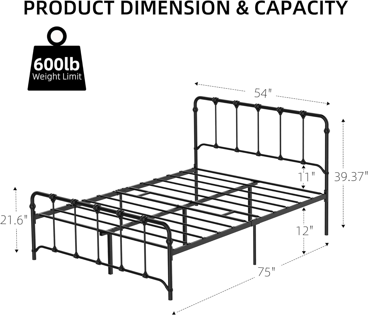 WhizMax Black Full Metal Platform Bed in the Beds department at Lowes.com