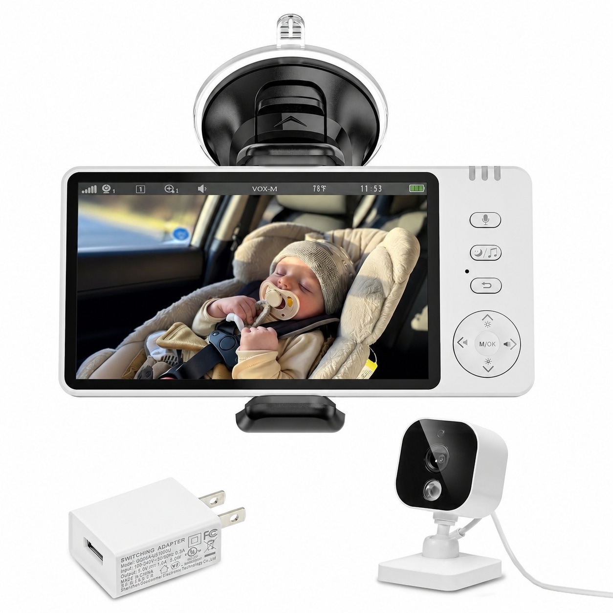 Vrbgify  Wireless Baby Car Camera USB Powered Baby Monitor for Car Backseat and Home with Five Inch HD Screen and Night Vision