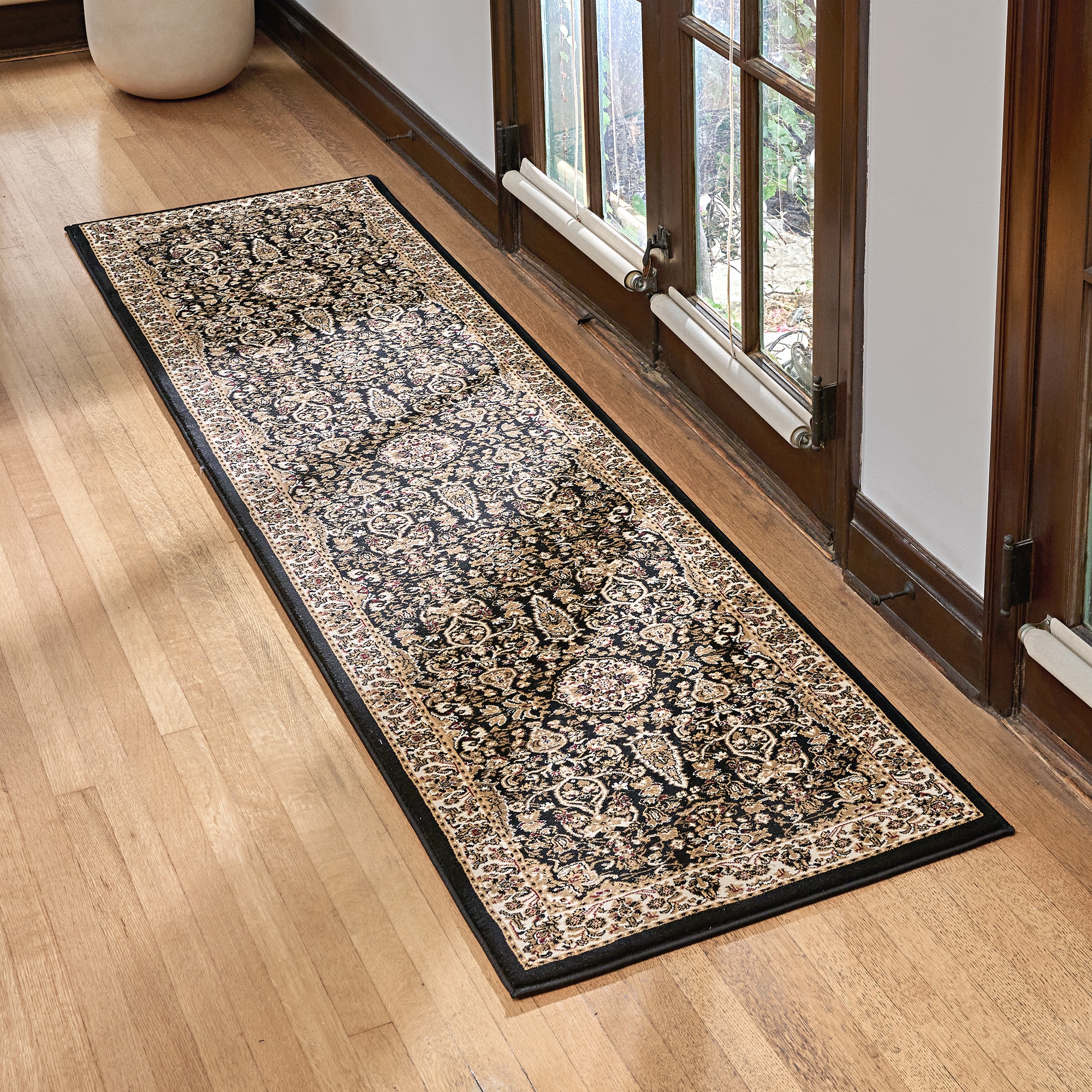 GERTMENIAN 15305 Majestic Vernon 2 x 8 (ft) Loomed Polypropylene Black Rectangular Indoor Border Oriental Runner rug