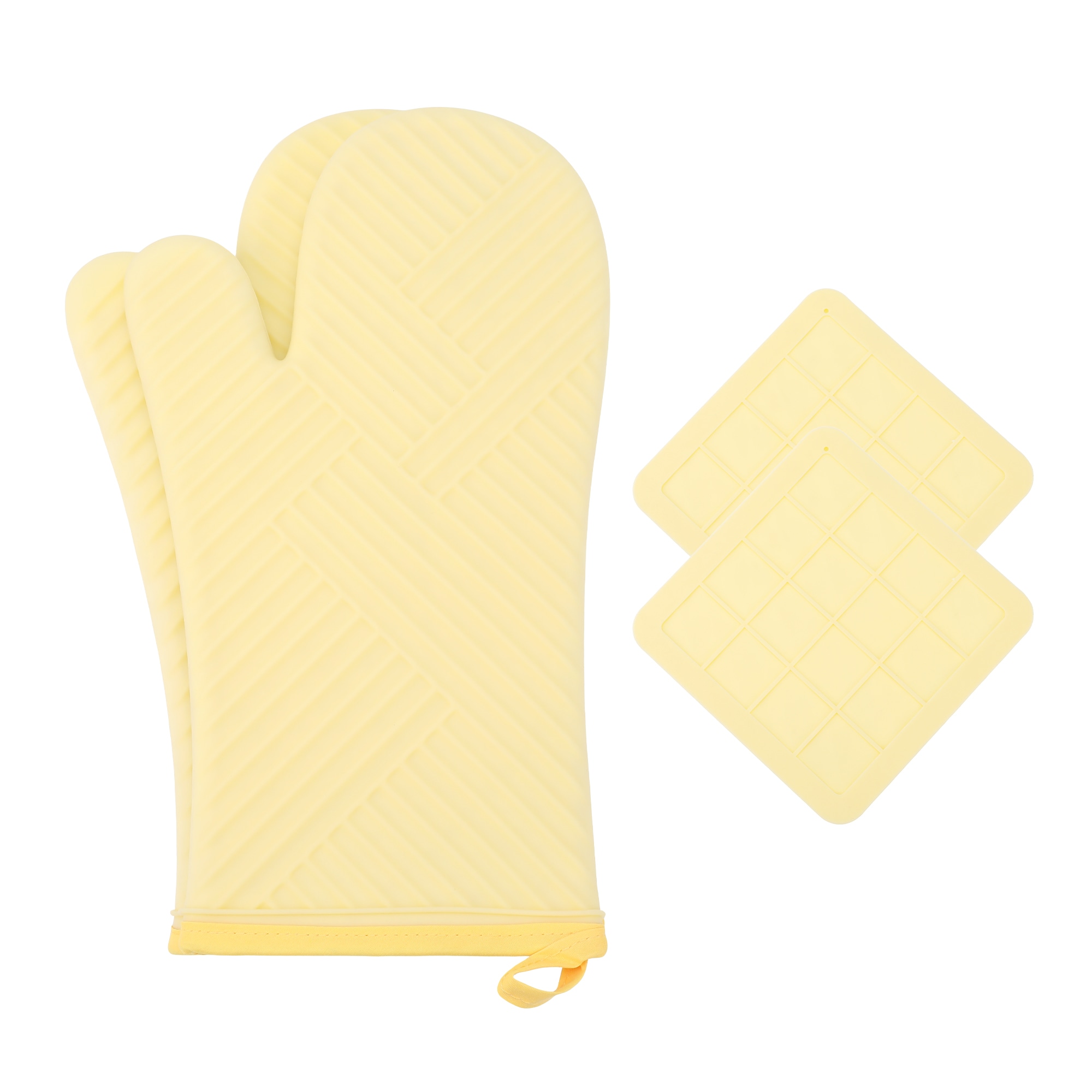 Unique Bargains Oven Mitts and Pot Holders Sets of 4 Heat Resistant Oven Gloves and Pot Holders with Non-Slip Silicone Surface for Kitchen 13x7.5inch Yellow #S25123100UX2398