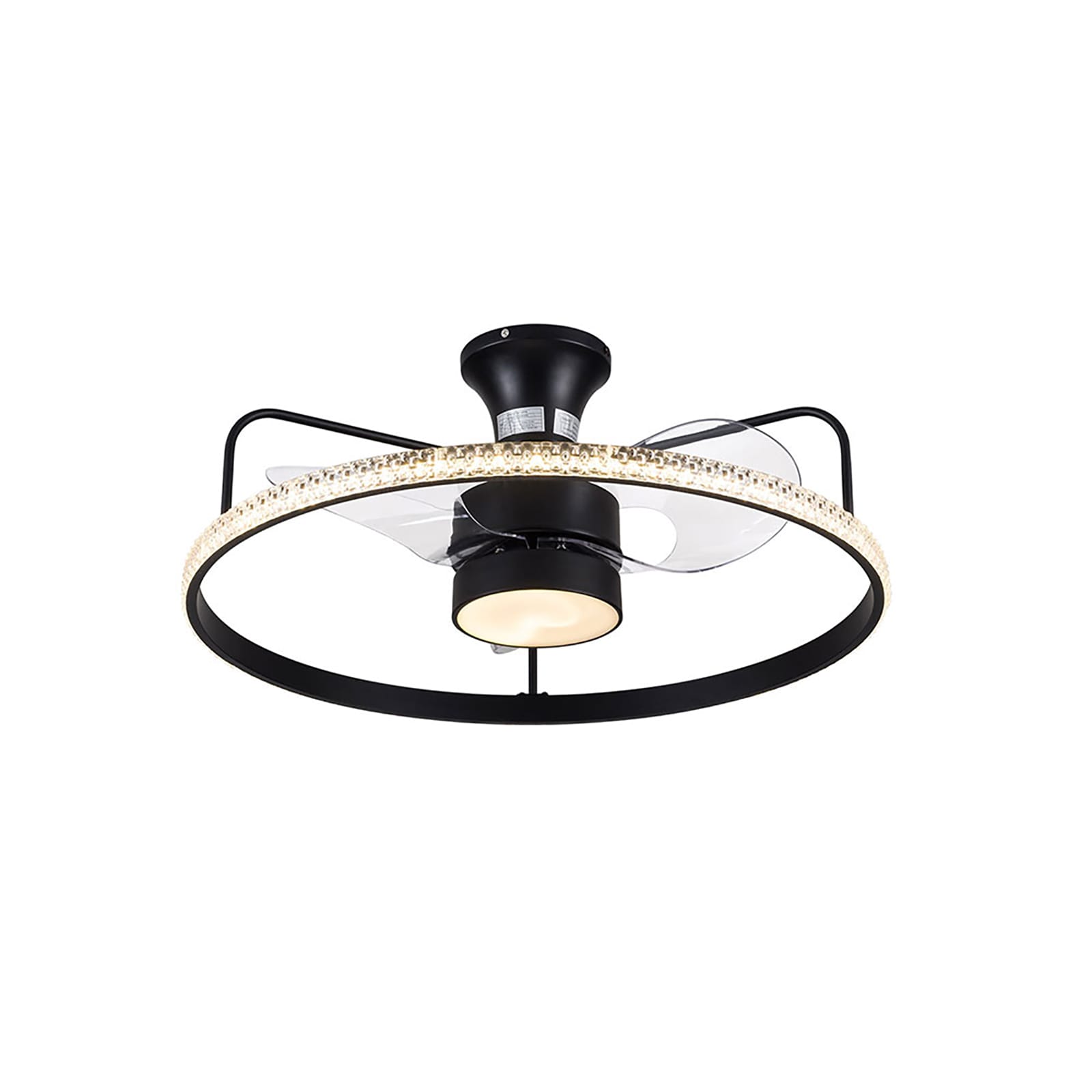 Oukaning HG-HCXLST-6393-US 26-in Color-Changing Integrated LED Flush Mount 6-Speed Reversible Invisible Black with ABS Blades Fandelier Ceiling Fan With Light - Remote Included ( 3 -Blade )