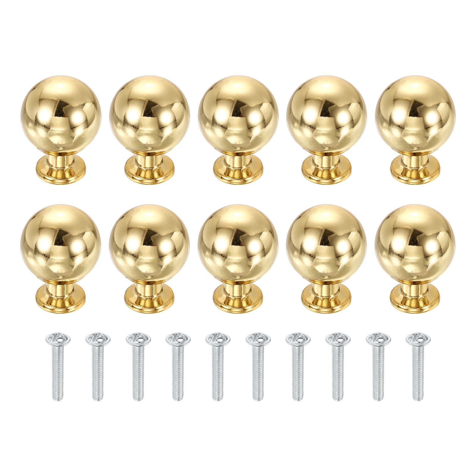 Unique Bargains 10pcs Cabinet Knobs 1-1/8 Inch (28mm) Diameter Drawer Knob Polished Chrome Round Ball Kitchen Knobs Handle with Screws for Wardrobe Bedroom Kitchen Dresser Gold #S26062200UX6126