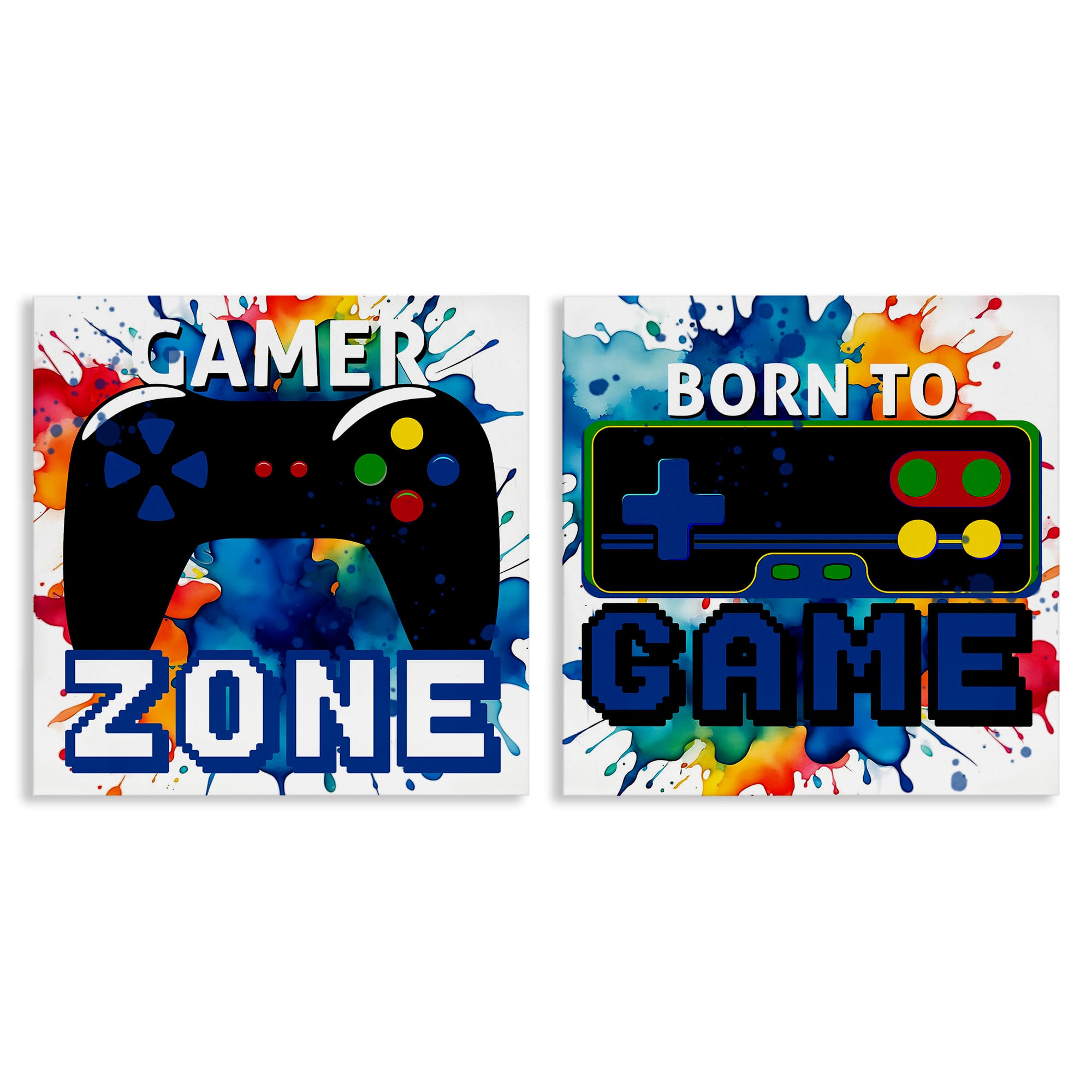 Stupell Industries B2-715-CN-2PC-17X17 Gamer Zone on Splash 2pc Canvas Set design by Kim Allen