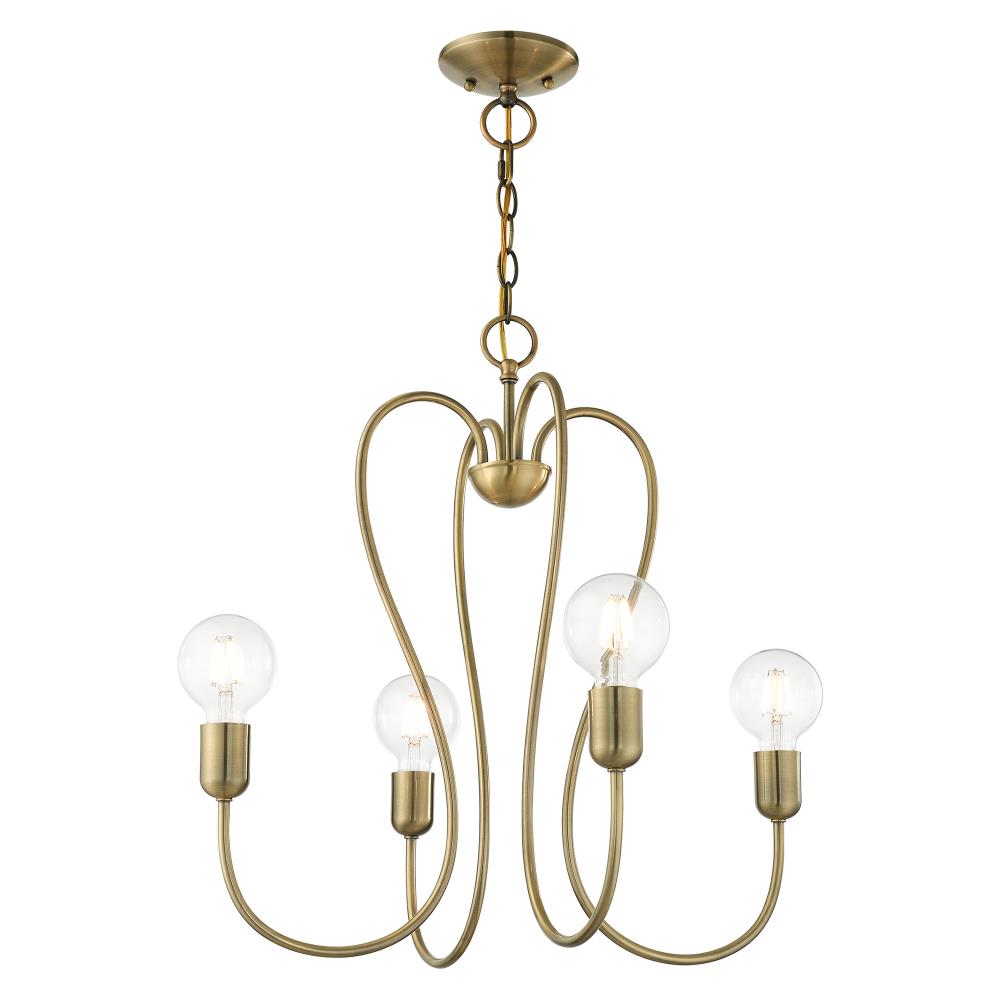 Antique Brass 4-Light Mini Chandelier with Crystal Accents