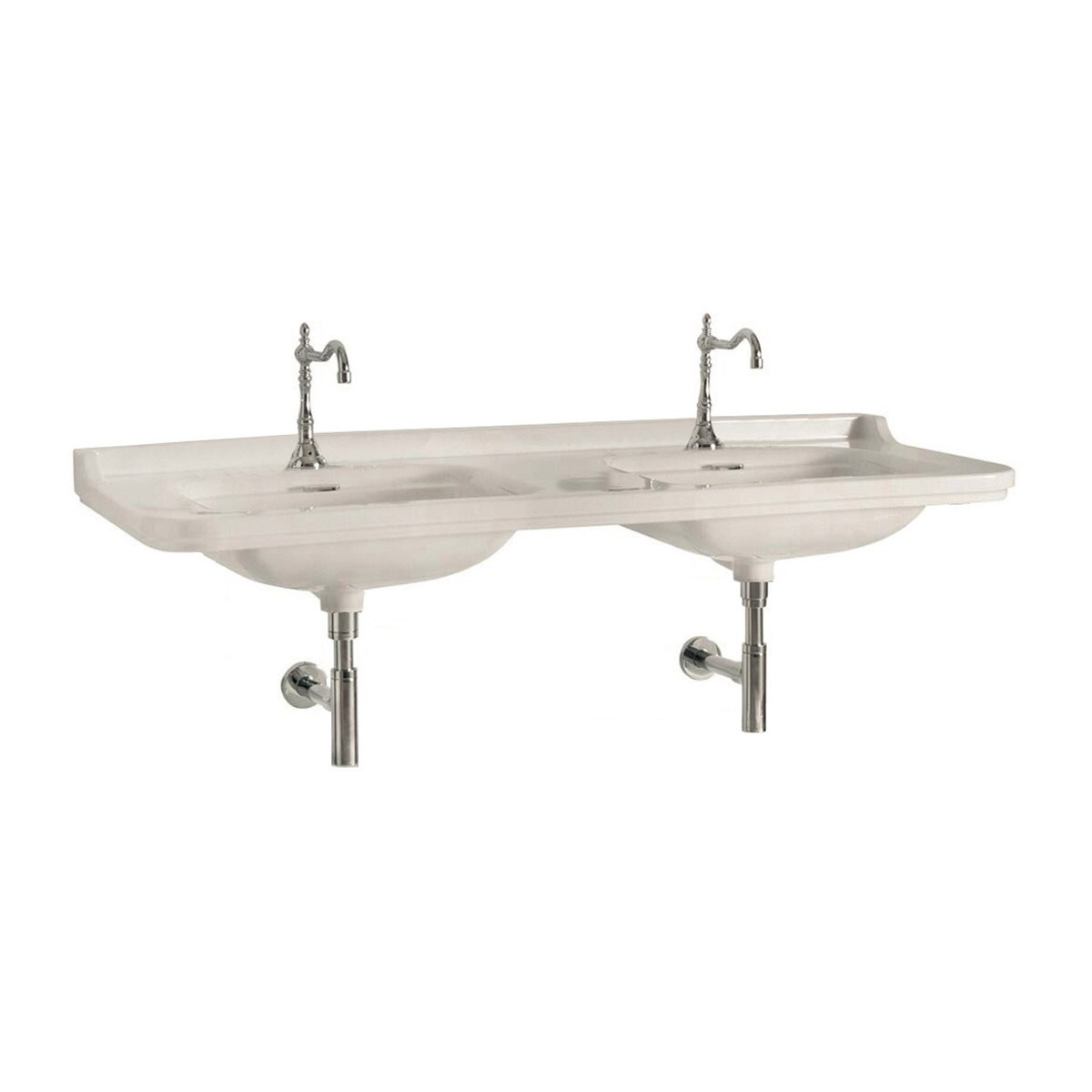 WS Bath Collections NOBLE 4143K1.01 Noble Ceramic Wall-mount Rectangular Traditional Glossy White Bathroom Sink ( 59.1-Inches x 21.7-Inches )