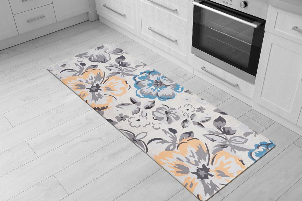 Cream Floral Anti-Fatigue Kitchen Mat 18" x 47"
