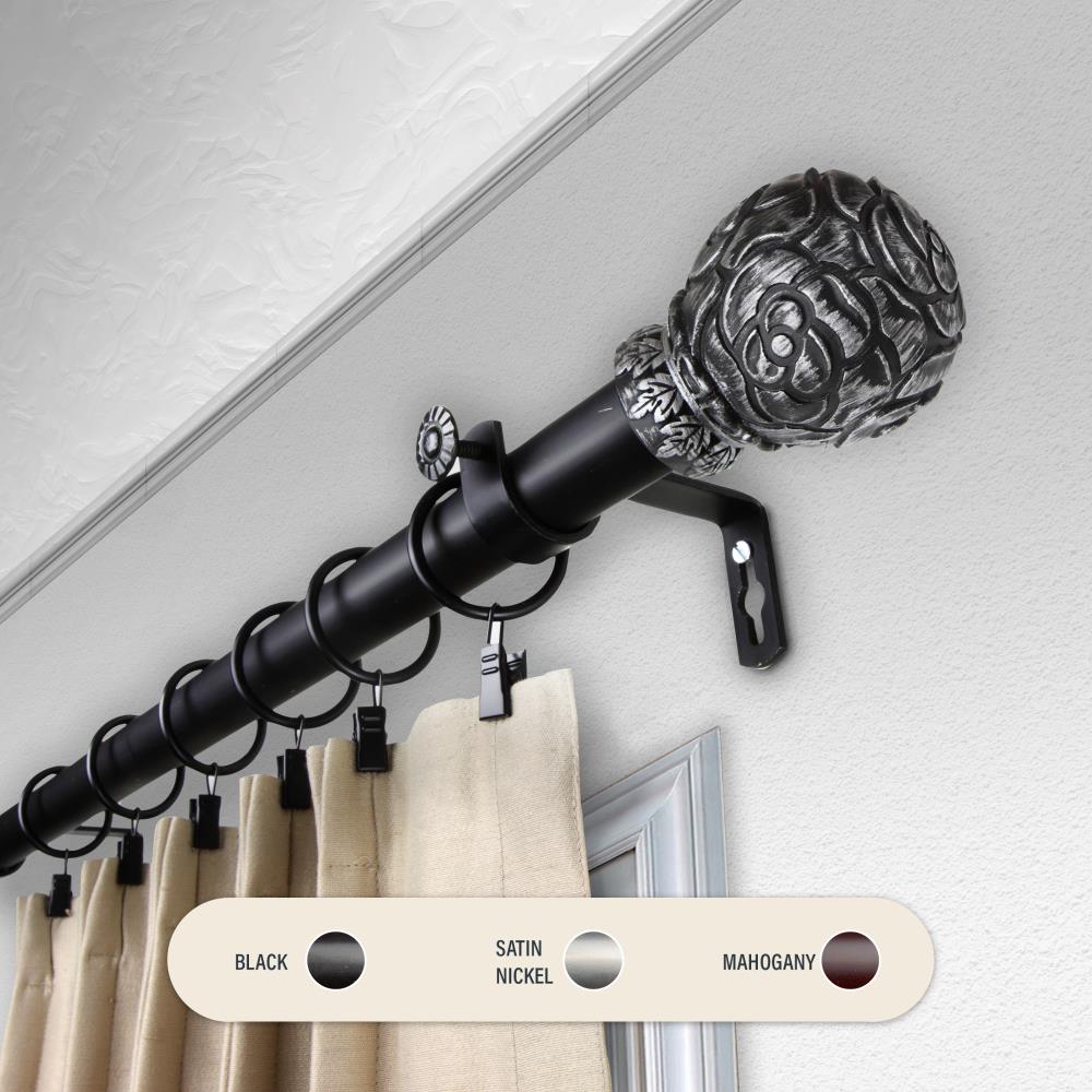 Hart & Harlow L100-12-992 1-in Cecily 120-in to 170-in Black Steel Single curtain rod with Finials