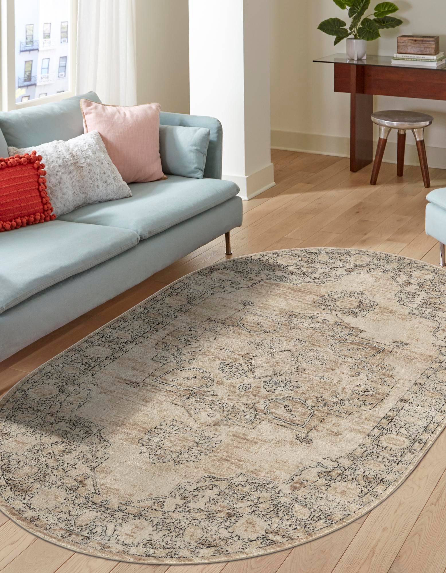 Unique Loom 3200393 Portland 8 x 10 (ft) Loomed Polypropylene Ivory Oval Indoor Medallion Area rug