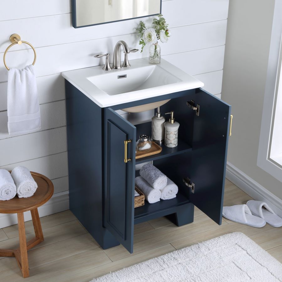 Runfine Nora 24-in Blue Single Sink Bathroom Vanity with White Ceramic ...