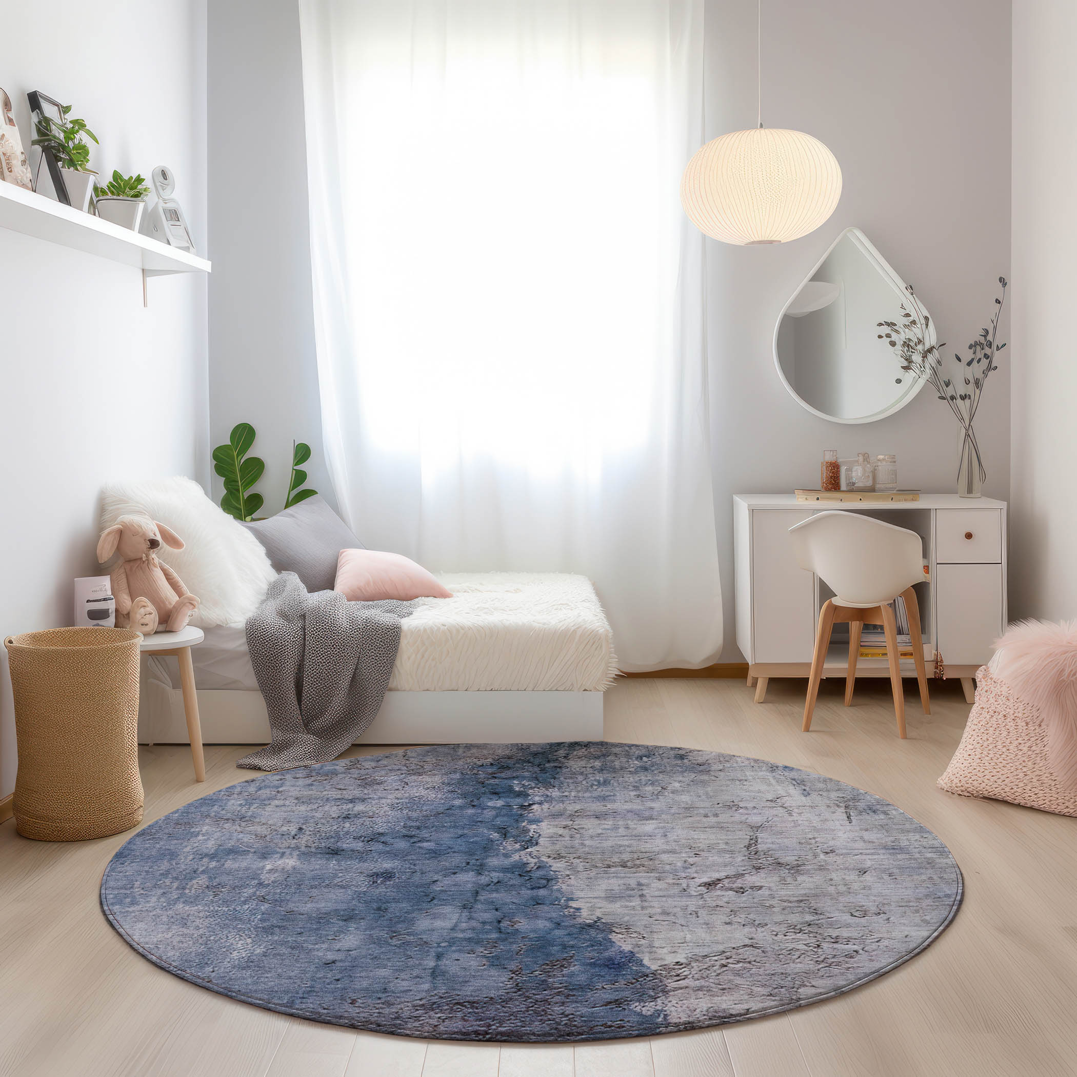 Addison Rugs ACN646BU8RO Chantille ACN646BU 8 x 8 (ft) Polyester Blue Round Indoor/Outdoor Geometric Machine washable Area rug