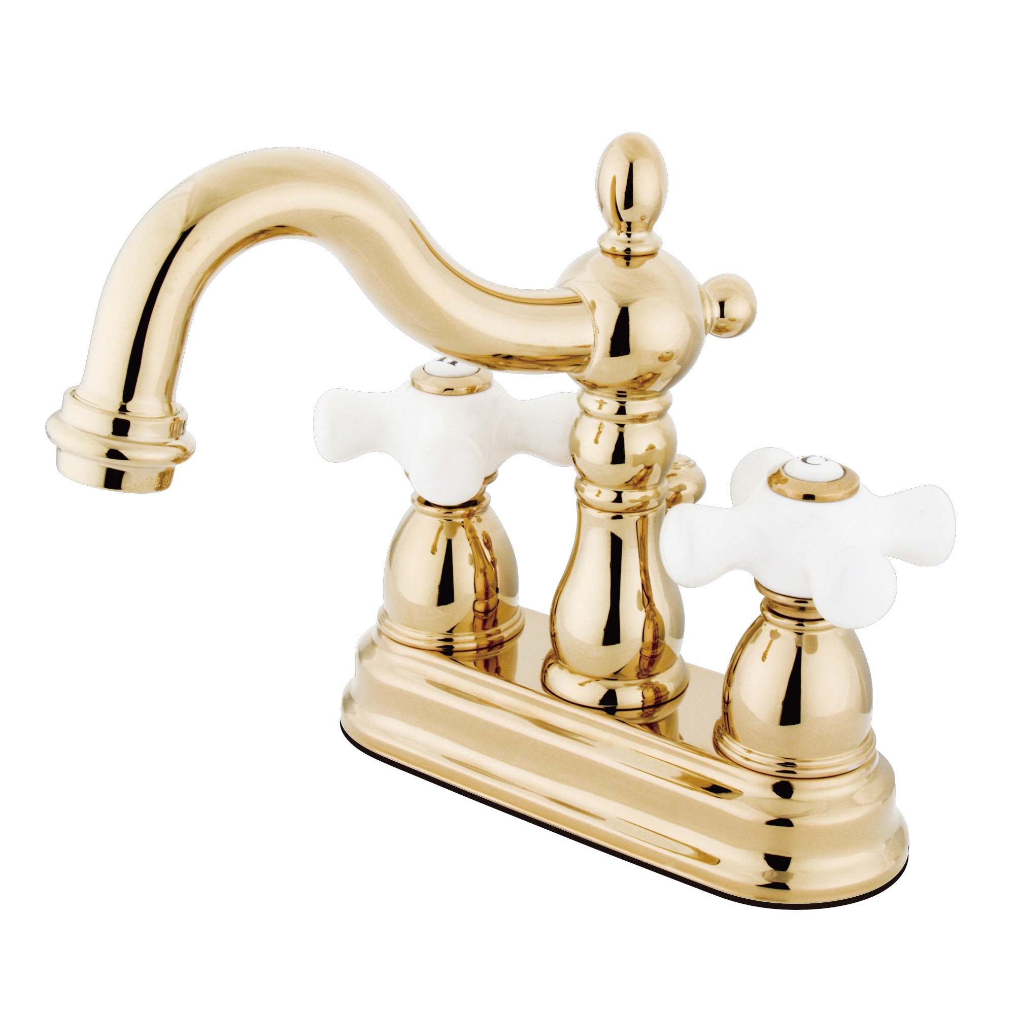 Kingston Brass WLKB1602PX Vintage Polished brass 4-in centerset 2-handle Low-arc Residential Handle Bathroom Sink Faucet with Drain