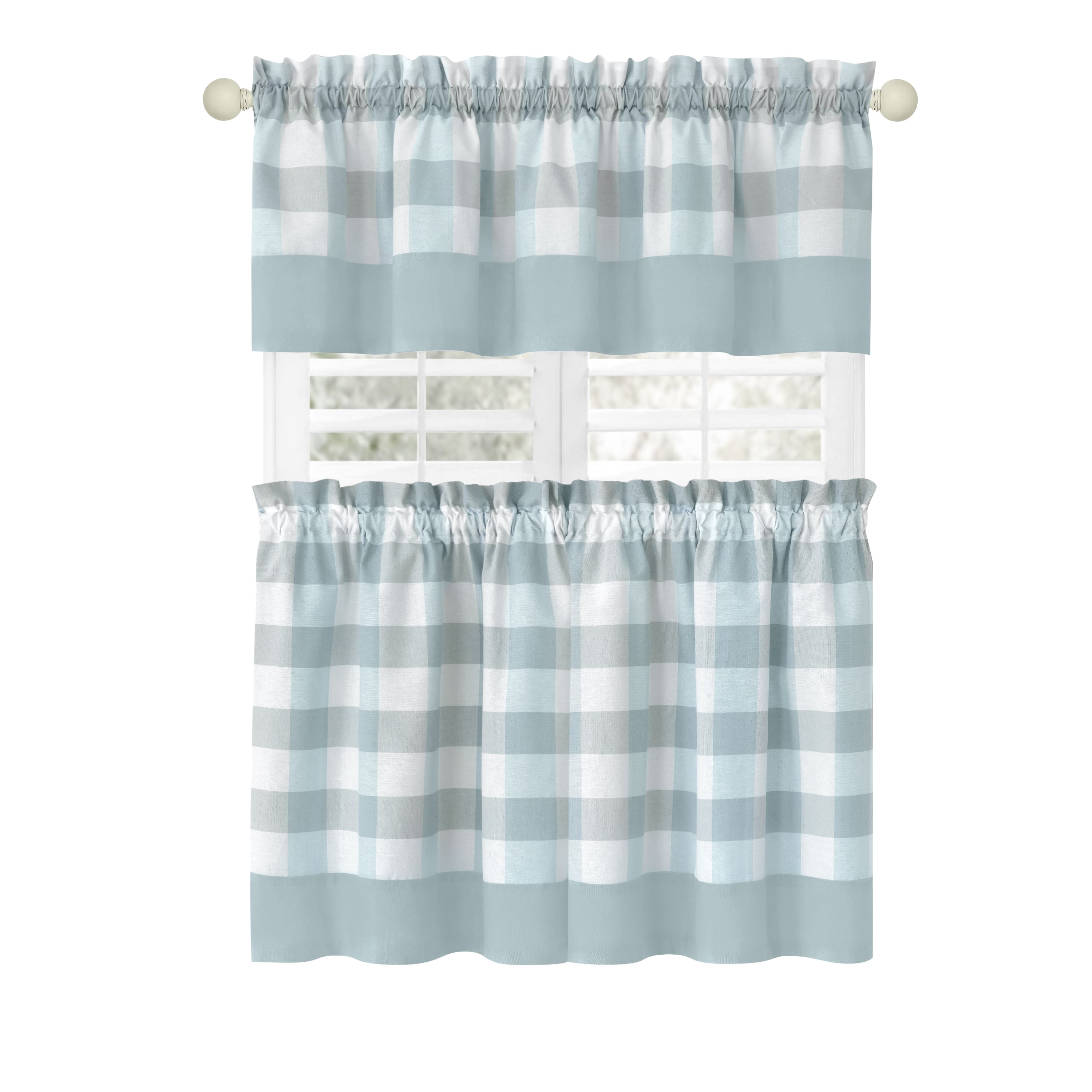 Achim HNTV24IB12 Hunter 24-Inches Ice Blue Polyester Rod pocket Valance and tier set
