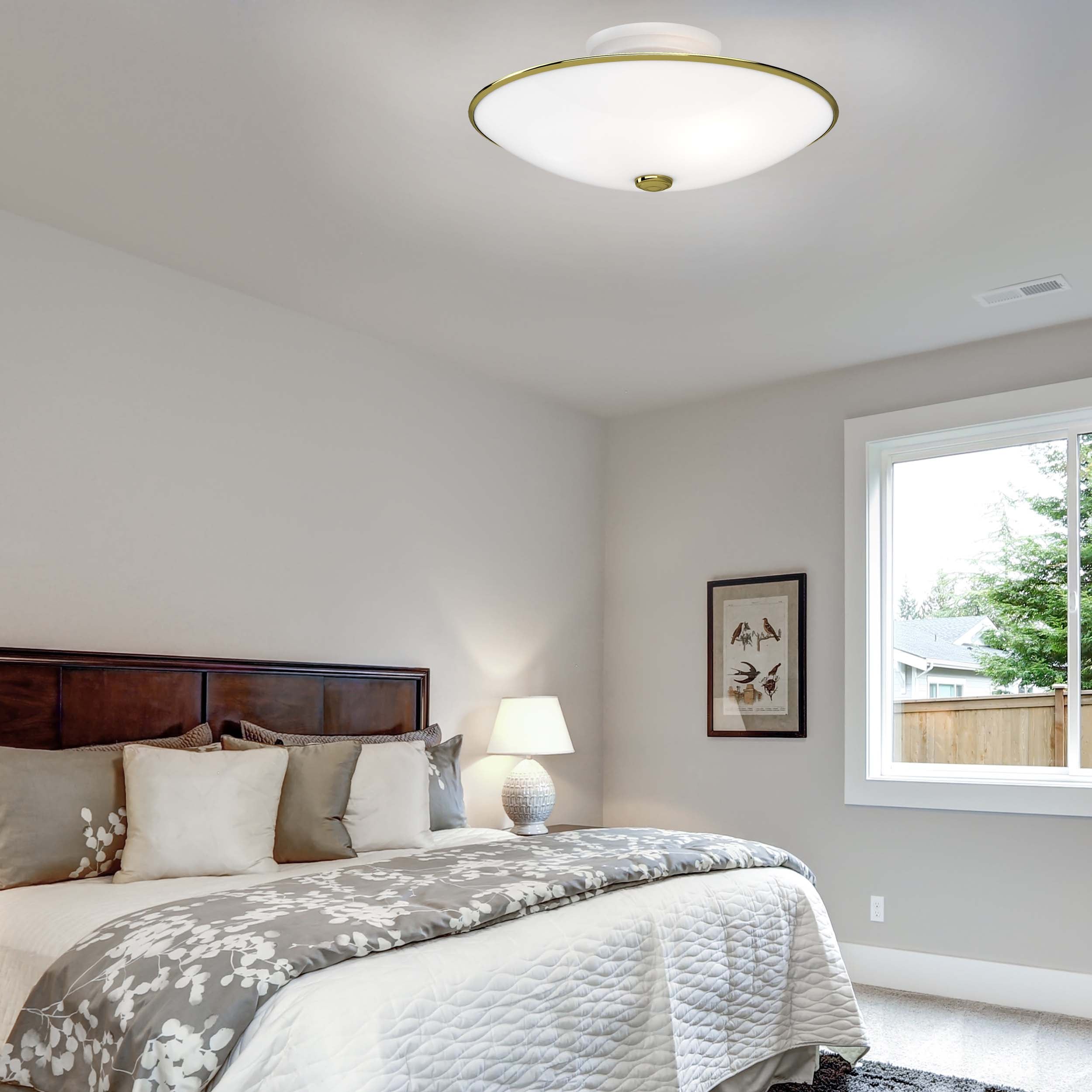 Polished Brass and Frosted Glass Round Flush Mount Light