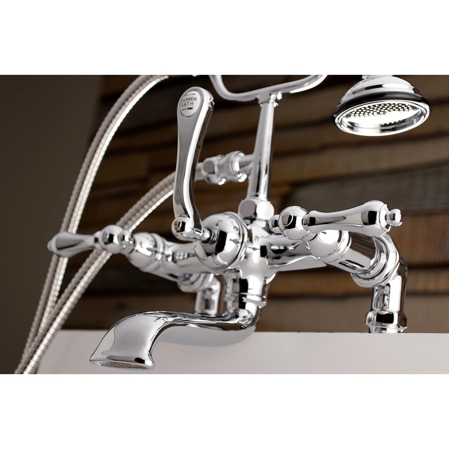 Kingston Brass Vintage Polished Chrome 3 Handle Deck Mount Roman Low Arc Bathtub Faucet With 4091