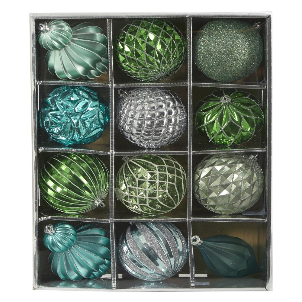 Nearly Natural D1004-SV 12 -Pack Silver Standard Indoor Ornament set Shatterproof