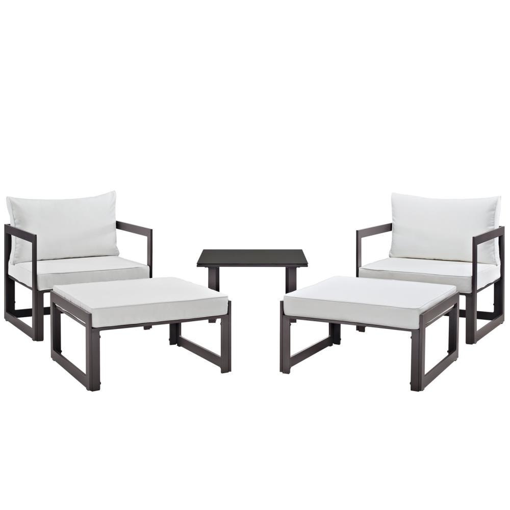 Modway EEI-1721-BRN-WHI-SET Fortuna 5-Piece Patio Conversation Set with White Cushions