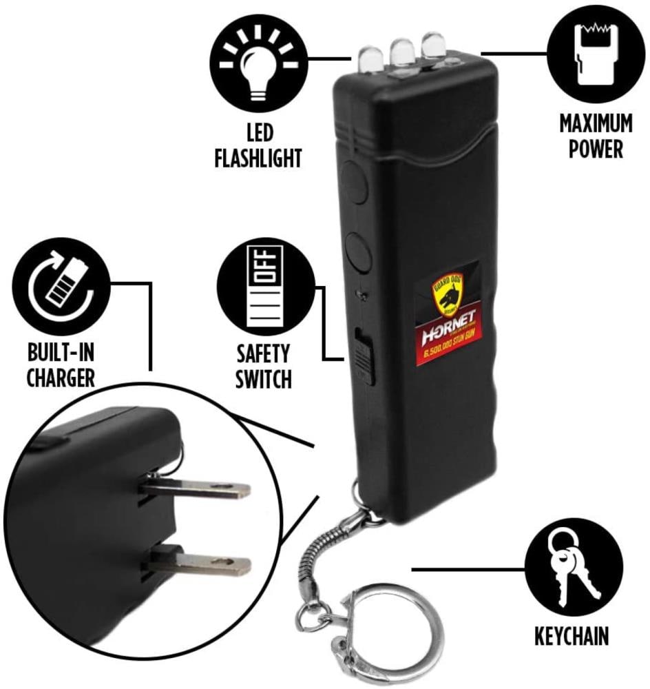 Guard Dog Security Powerful Hornet Black Keychain Stun Gun & Flashlight, Rechargeable & Compact