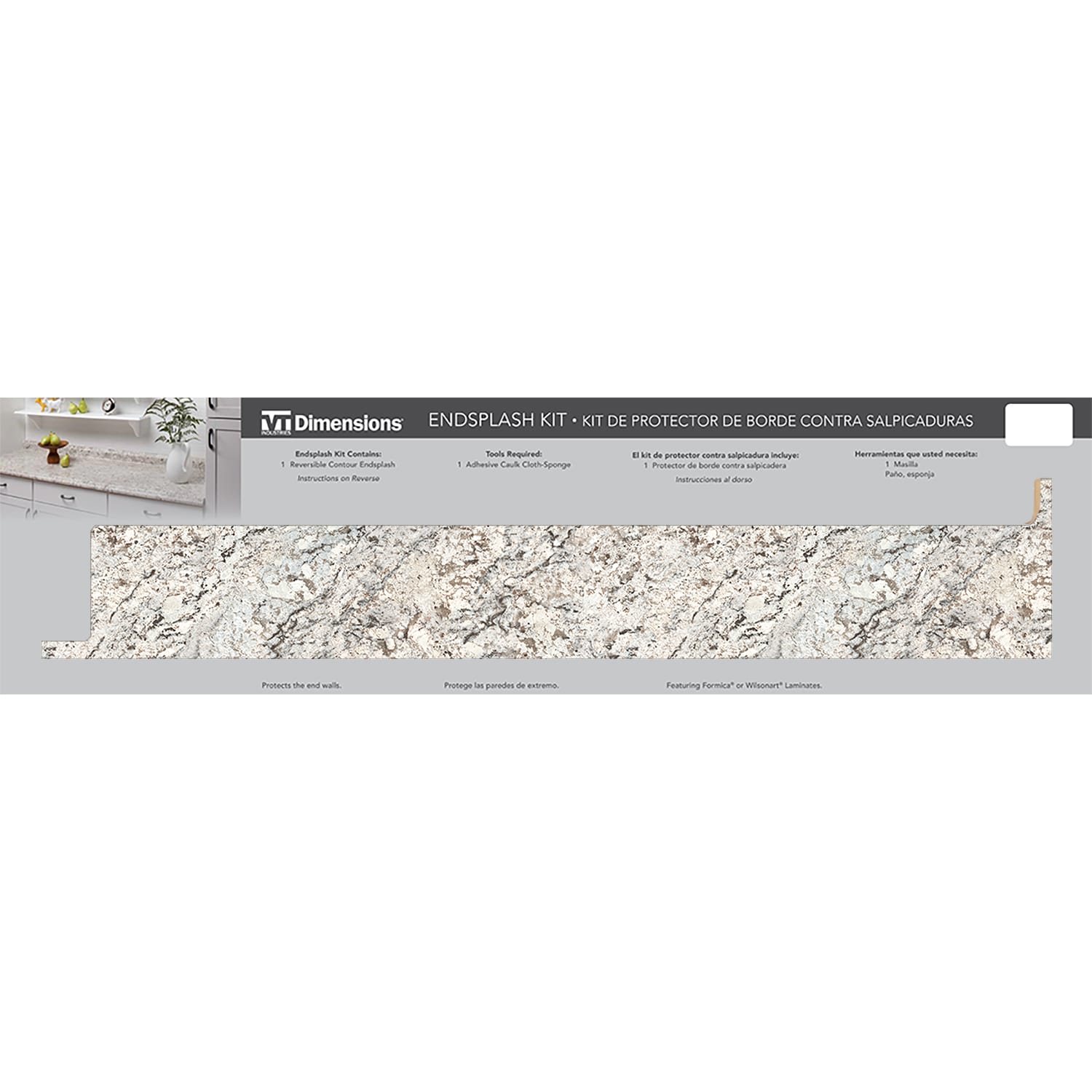 VT Dimensions ACC54472 28-in W x 0.9-in H x 7.9-in D Avorio Granite - Antique Square Edge Laminate Kitchen countertop end splash