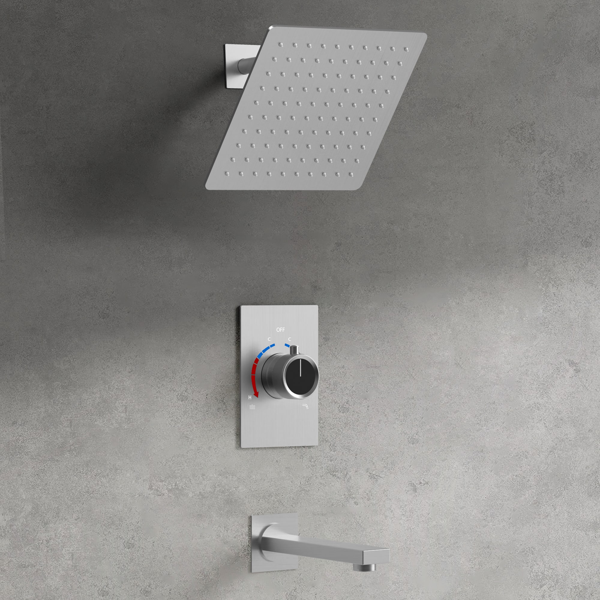 GRANDJOY TOBILI5182BG ClassicRain Brushed Nickel 8-in Built-In Shower Faucet System with 2-way Diverter ( Pressure-balanced Valve Included )