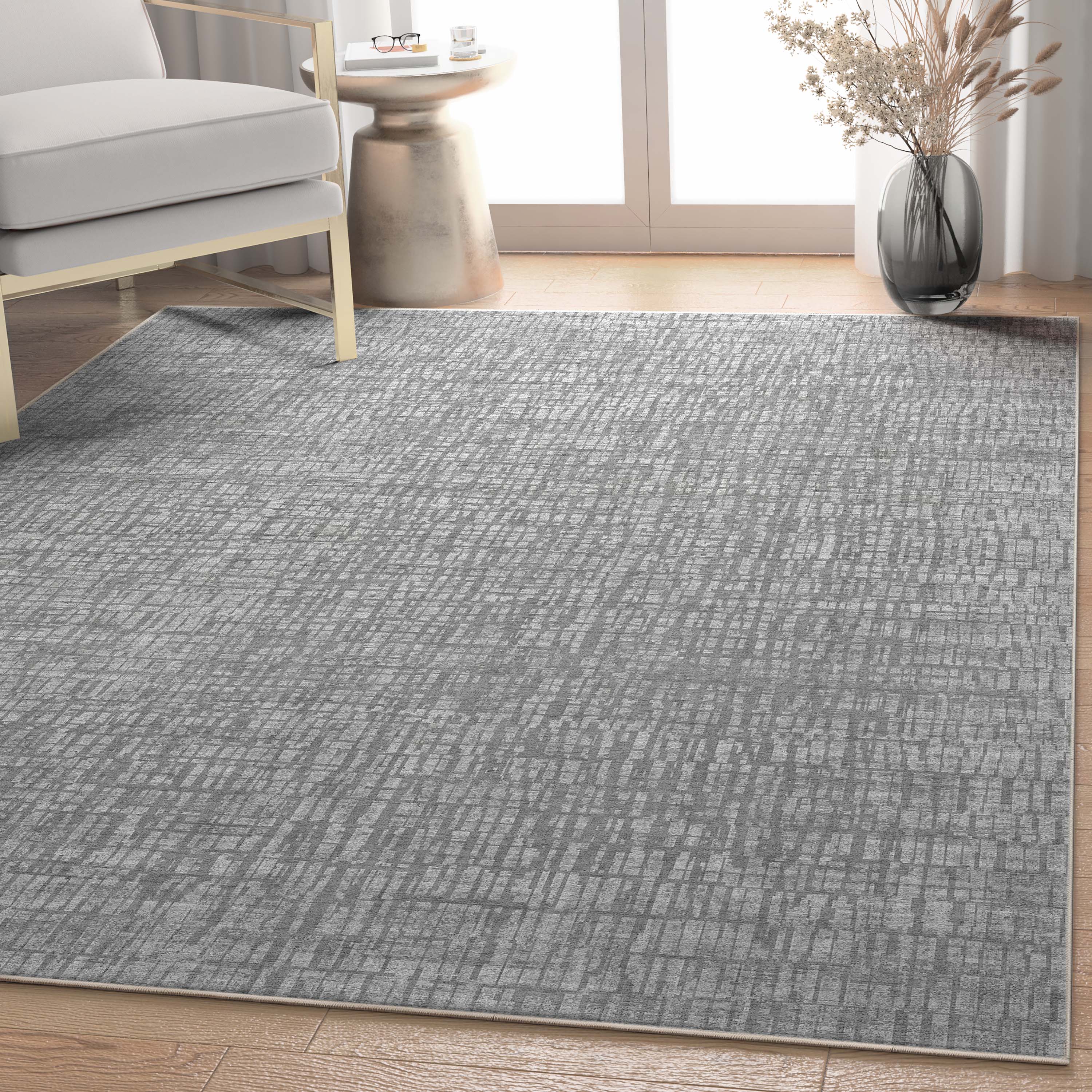 Well Woven W-AB-39E-5 Abstract 5 x 7 (ft) Flatweave Polyester Gray Rectangular Indoor Stripe Mid-Century Modern Area rug