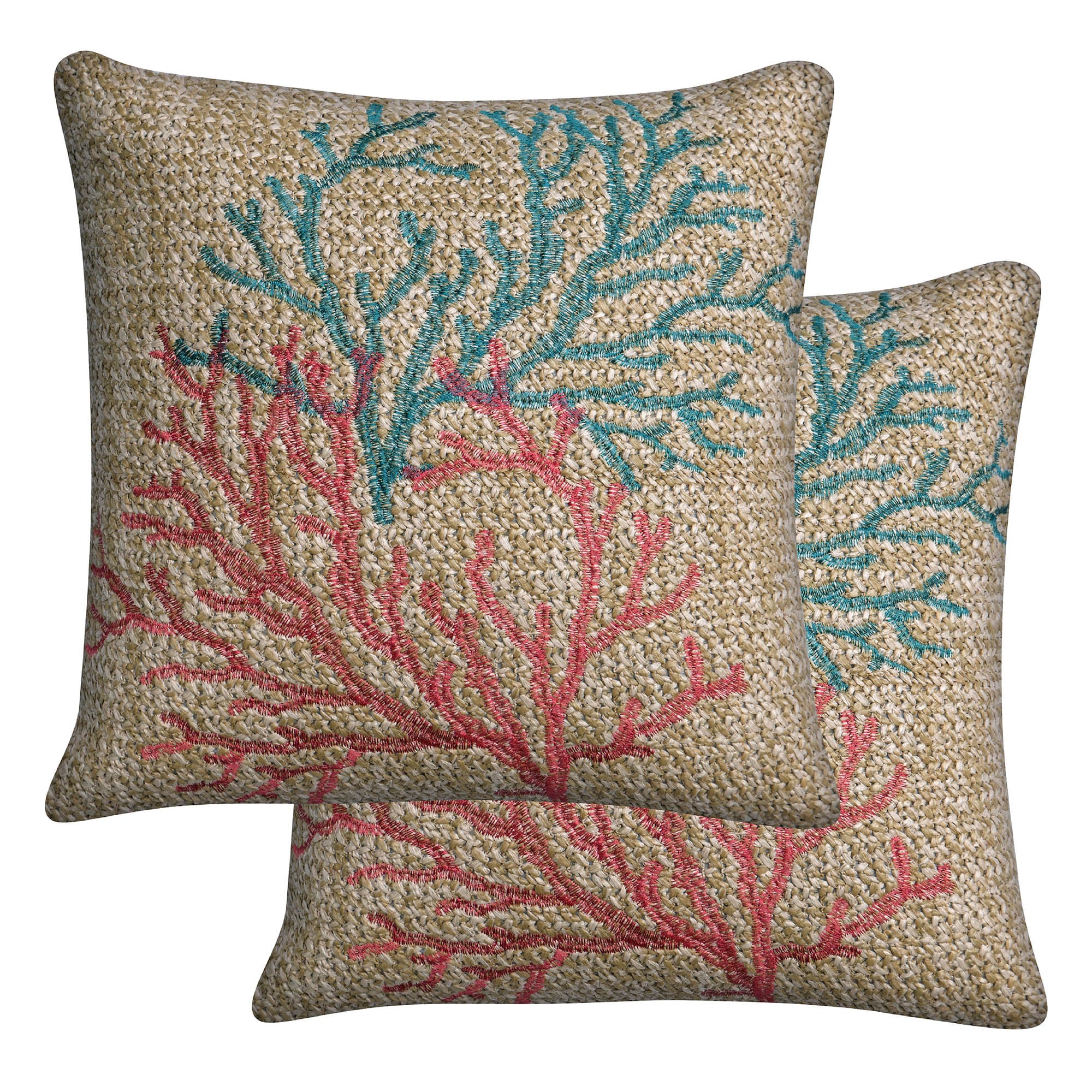 3i Products 21516S-201E114 2-Pack Animal Print Raffia Coral Square Throw Pillow
