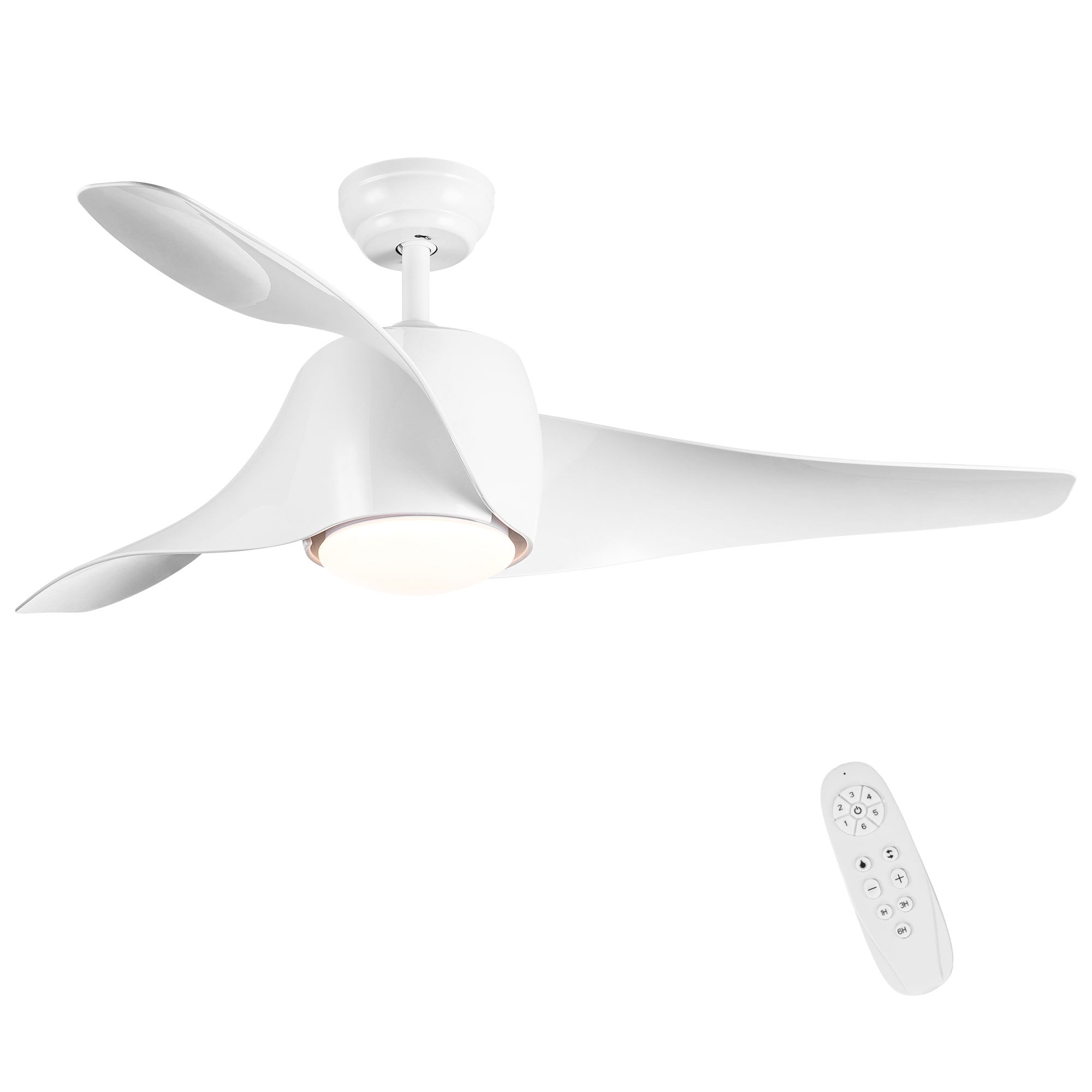 Flynama YC-L-56668 Ceiling Fan 52-Inches White with White Blades Integrated LED Fixture Indoor Downrod mount Standard Ceiling Fan With Light and Remote ( 3 -Blade)