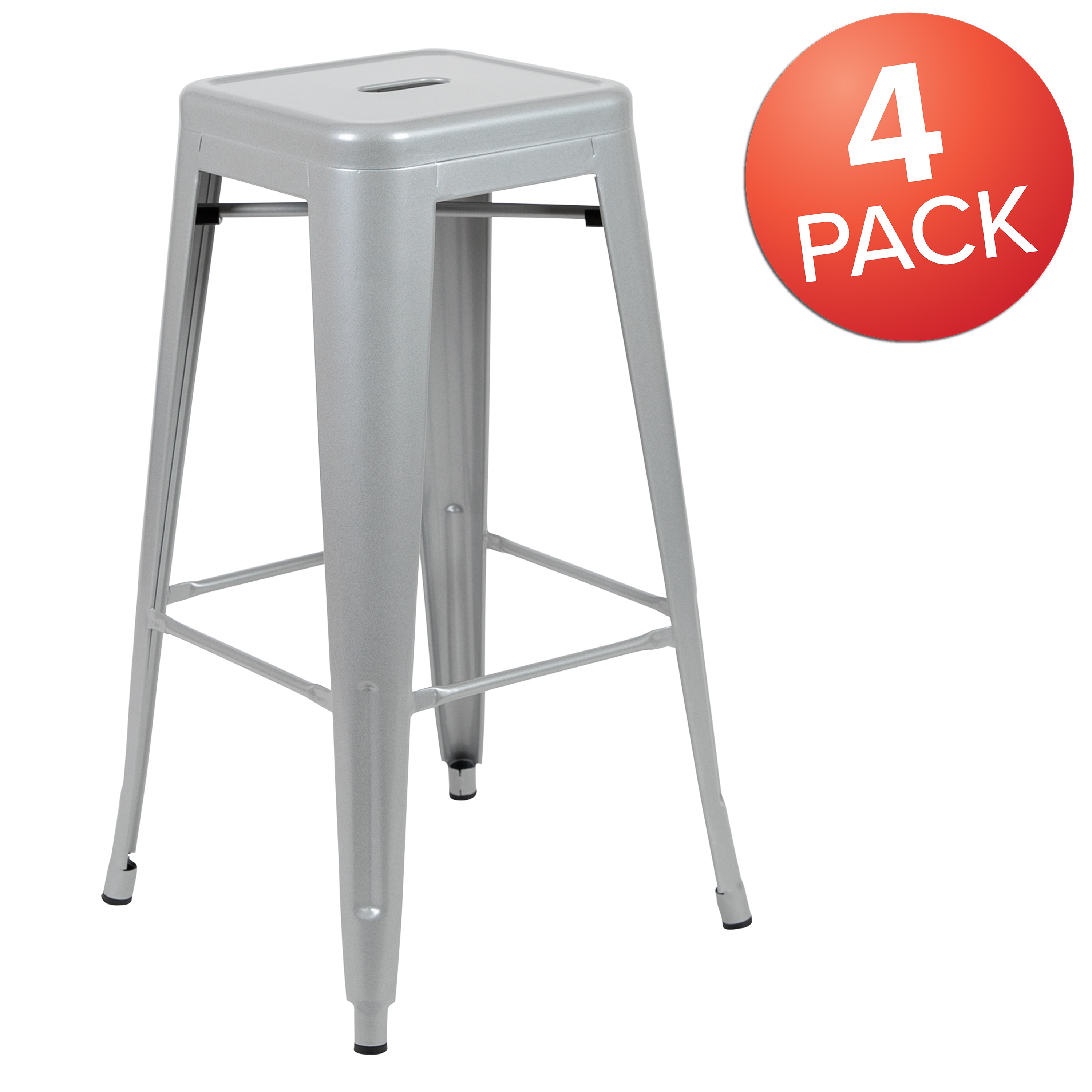 Sleek Industrial 46" Gray Metal Stackable Bar Stool, Set of 4