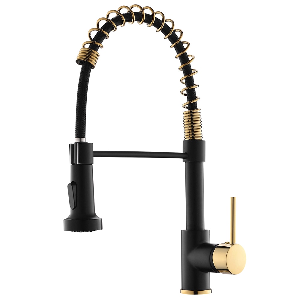 WELLFOR OB-L-9901 Black and Gold Single Handle Deck-mount Kitchen Faucet with Sprayer