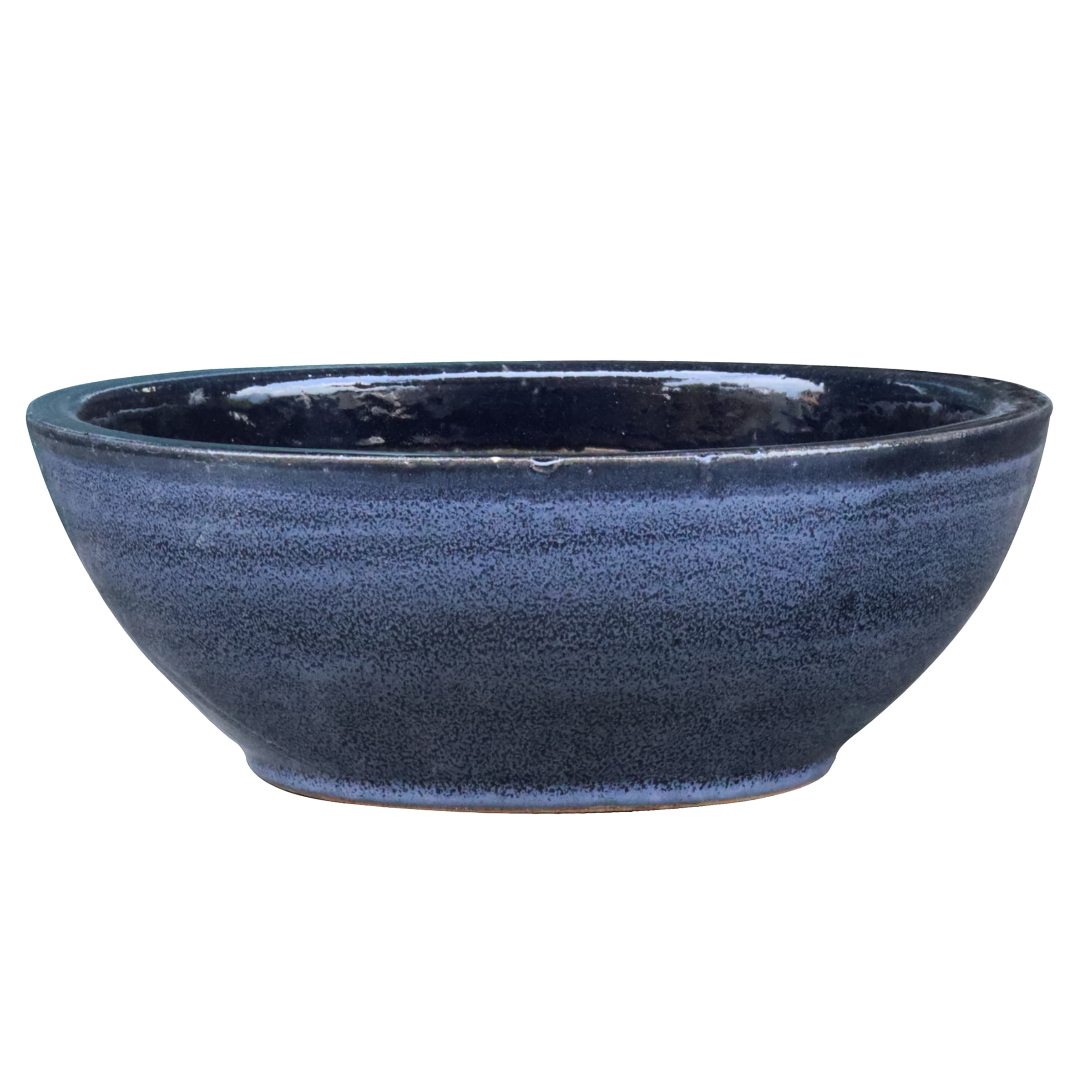 allen + roth GO2025-104 Round 13.0-in W Small Blue Glazed ceramic Indoor/Outdoor Planter with Drainage Holes