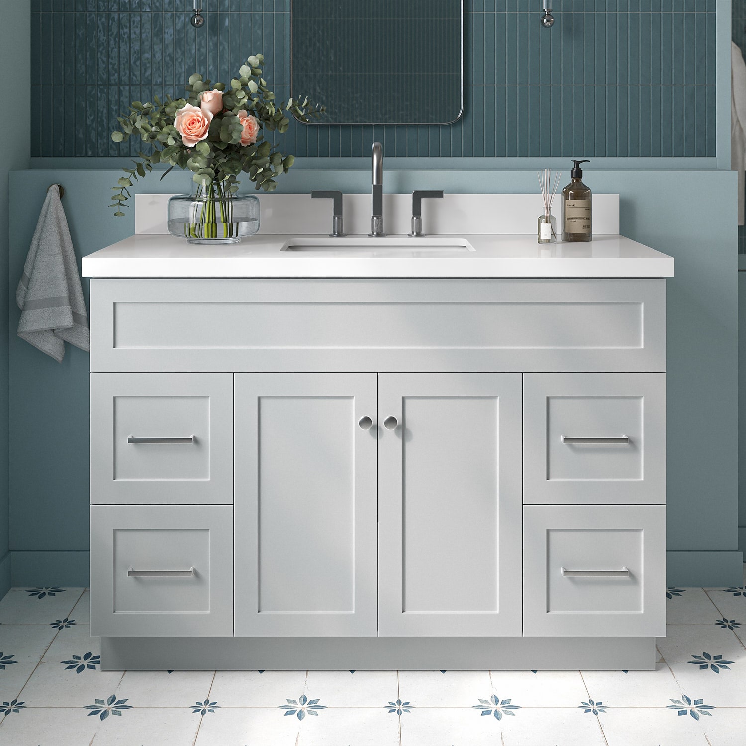 ARIEL F049S-WQ-VO-GRY Hamlet 49-in Gray Undermount Single sink Bathroom Vanity with Pure White Quartz Quartz Top