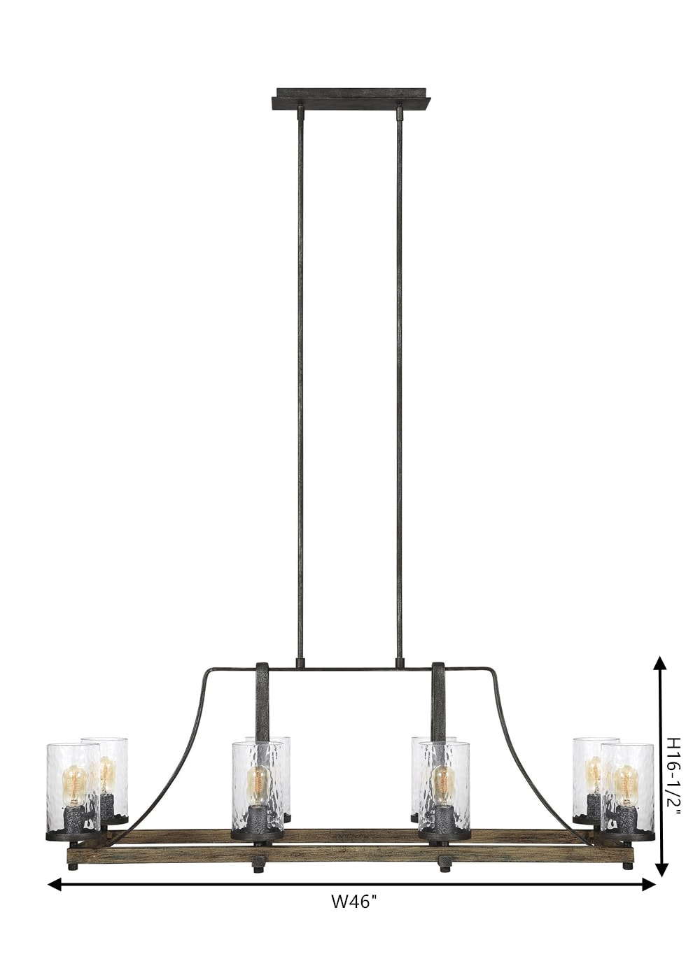 Rustic 8-Light Linear Chandelier in Distressed Weathered Oak and Slate Grey Metal