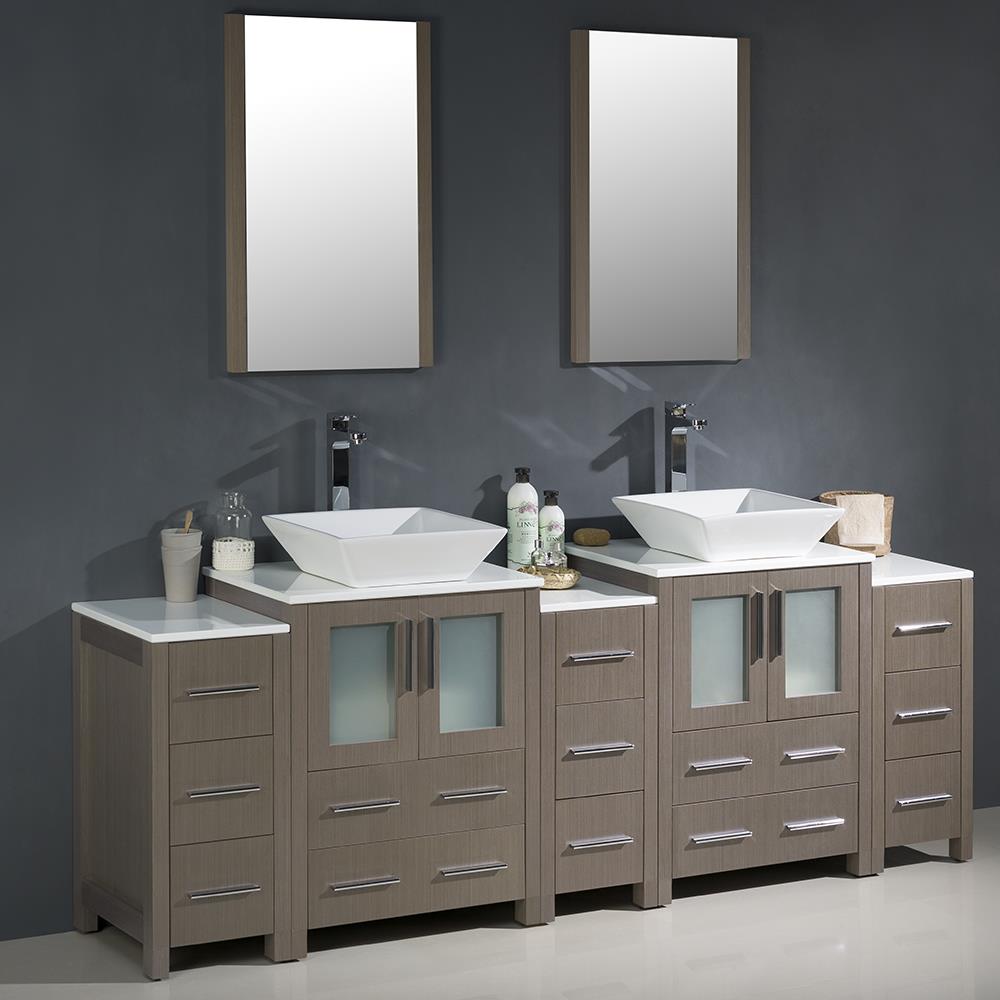 Fresca FVN62-72GO-VSL Torino 84-in Gray Oak Double sink Bathroom Vanity with White Ceramic Top (Mirror Included)