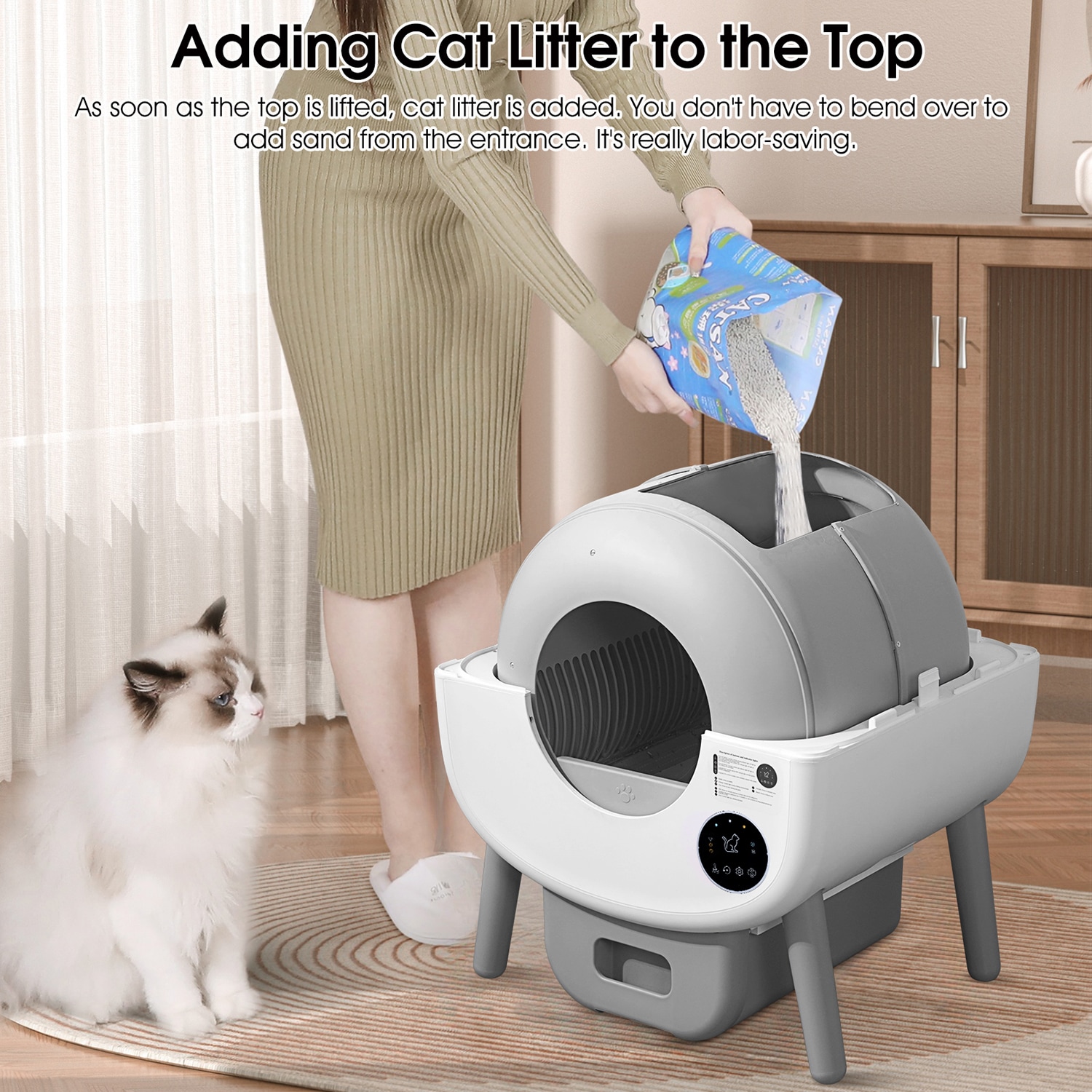 Mondawe White Plastic Self-cleaning Automatic Litter Box in the Litter ...