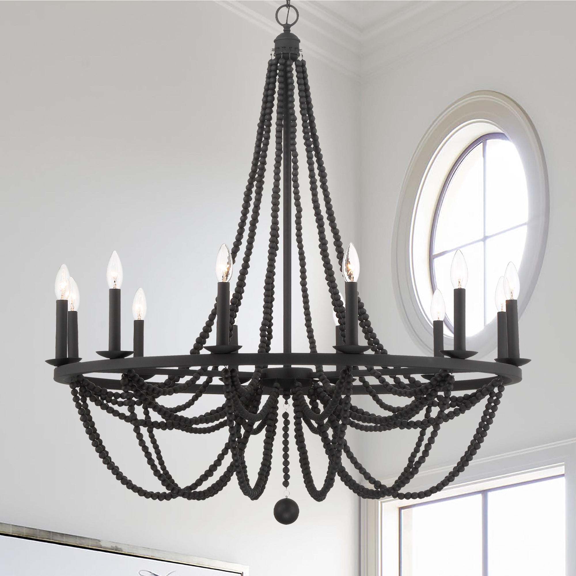 ACROMA 5812AZ Streator 12 -Light Matte Black Farmhouse Bare bulb For Use in Bedrooms, Dining Rooms, Foyers, Kitchens, Living Rooms Chandelier