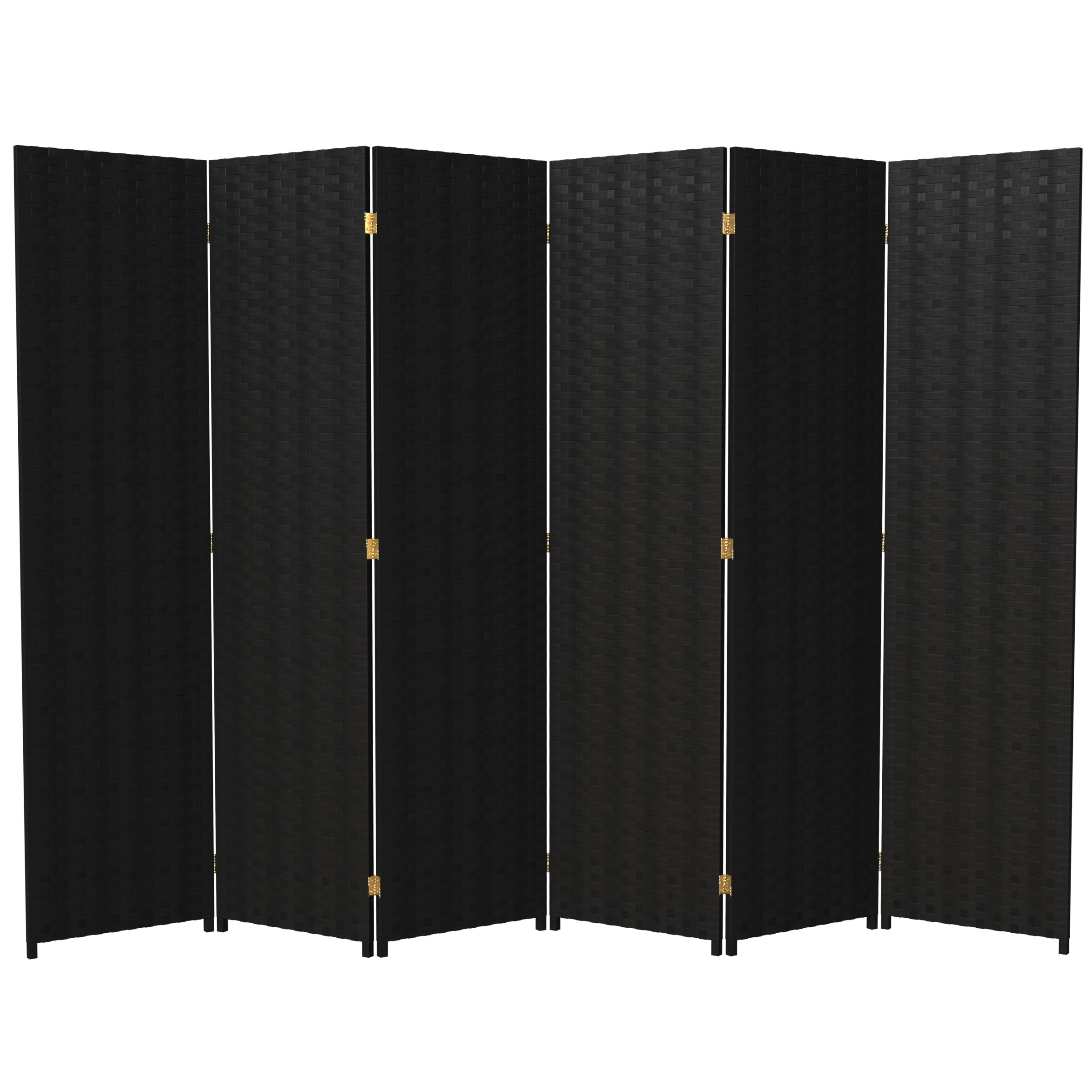 Oriental Furniture SSFIBER-6P-BLK 6 -Panel Black Rattan Folding Transitional Style Room Divider