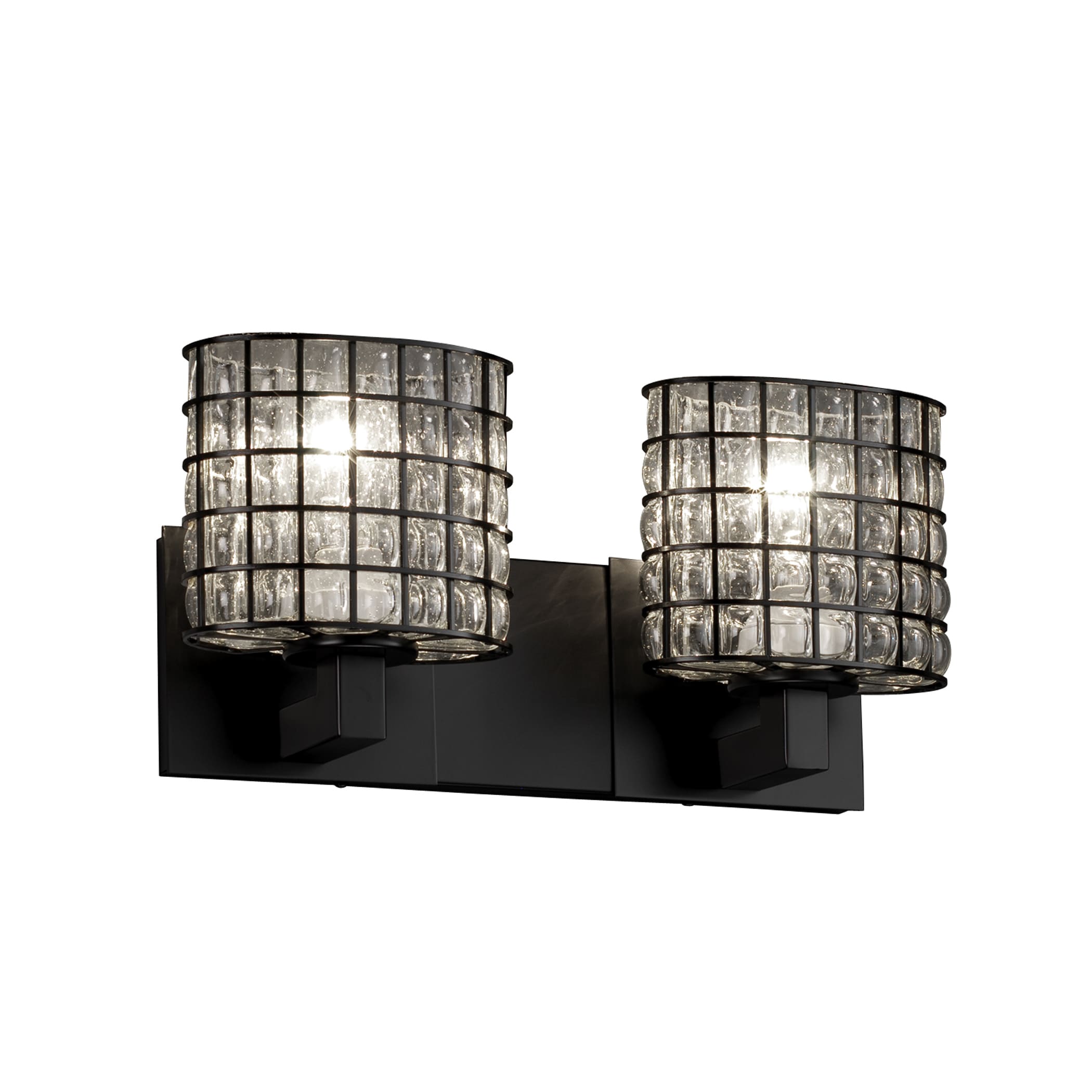 Justice Design Group WGL-8922-30-GRCB-MB Wire Glass 15-in 2-Light Matte Black Glam Vanity Light